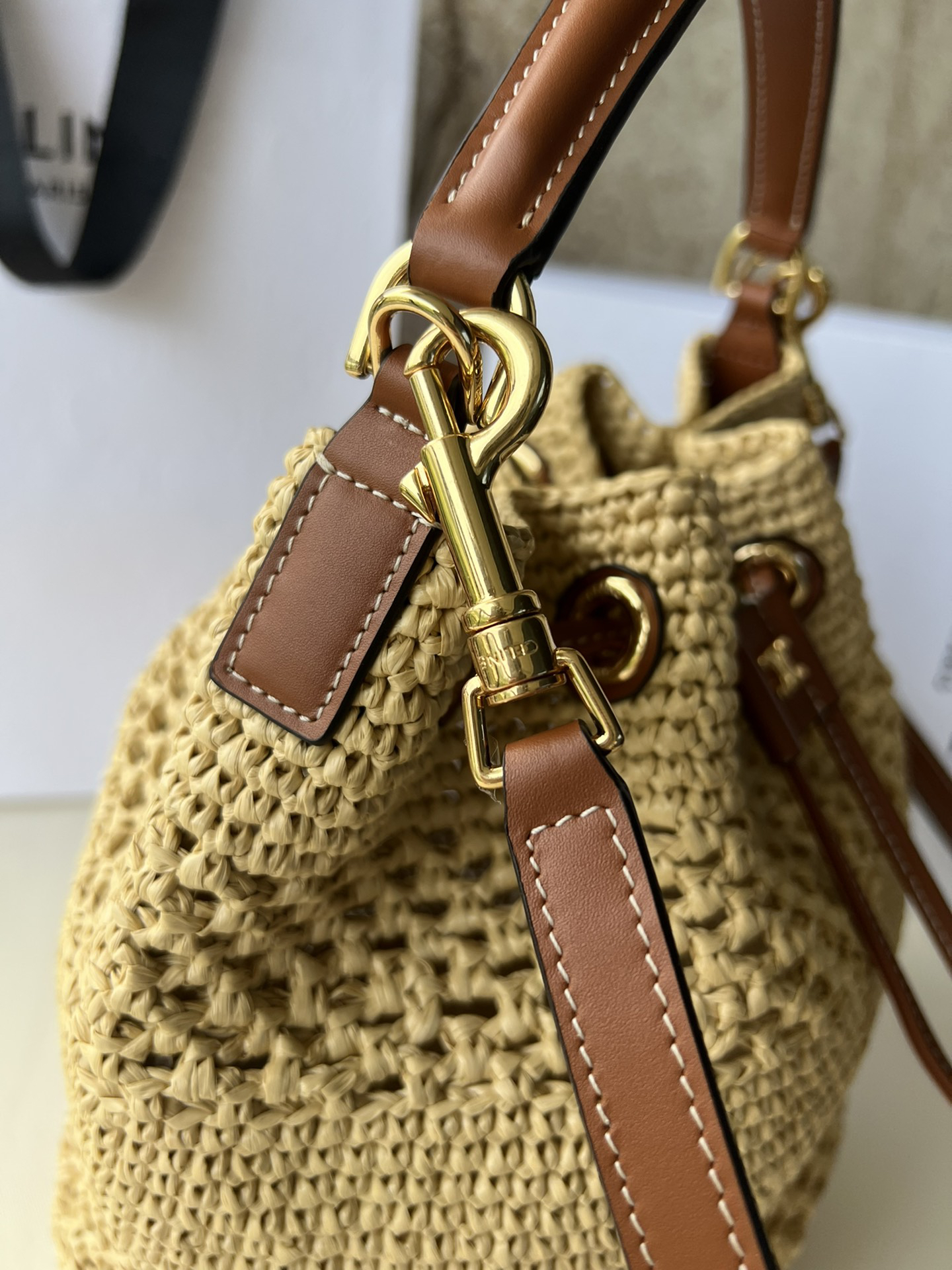 CLARA Classic Plant-Based Material and Leather Handbag in Yellow-Brown - Image 6