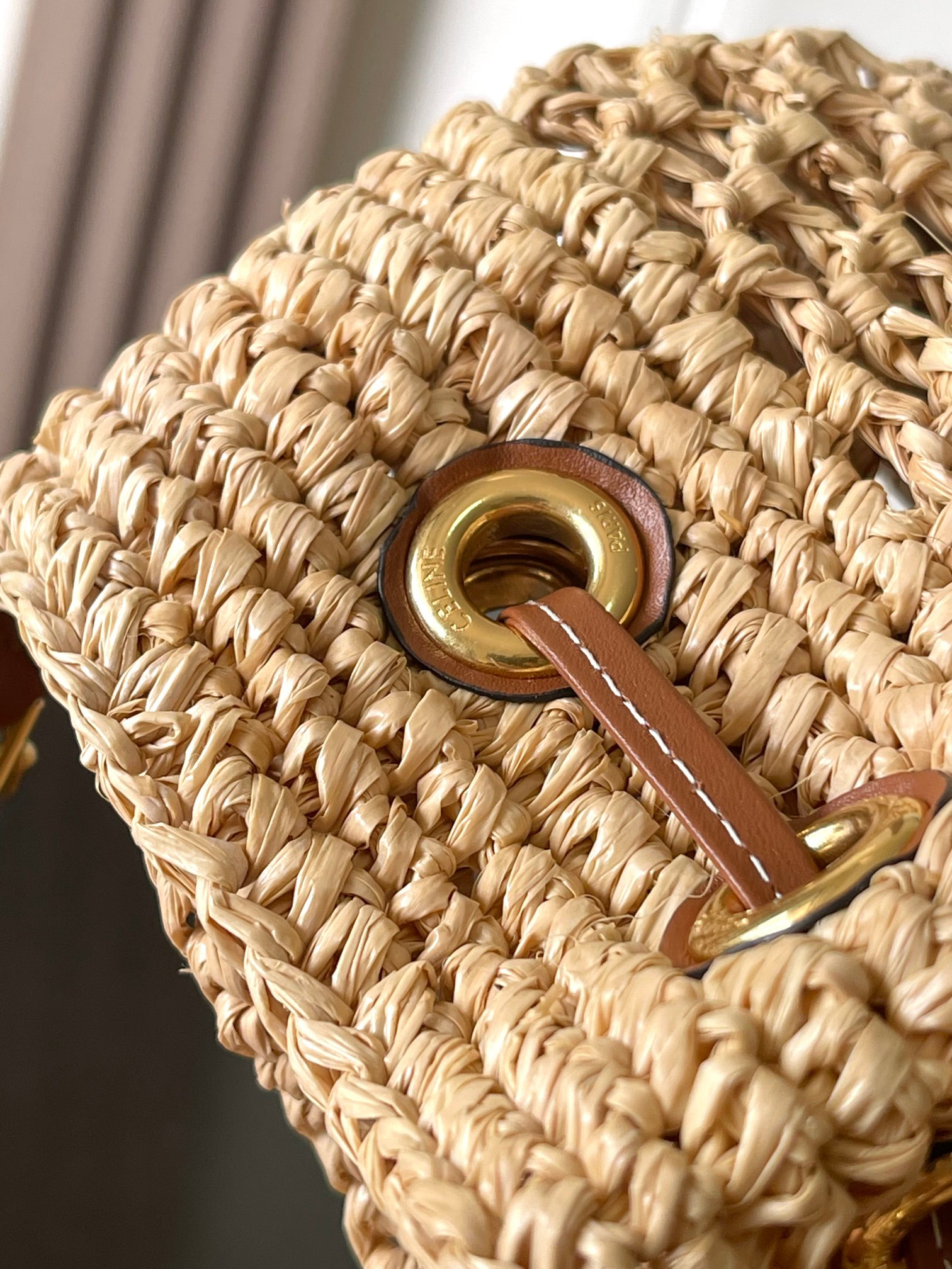CELINE Clara Woven Raffia and Calfskin Bucket Bag - Image 6