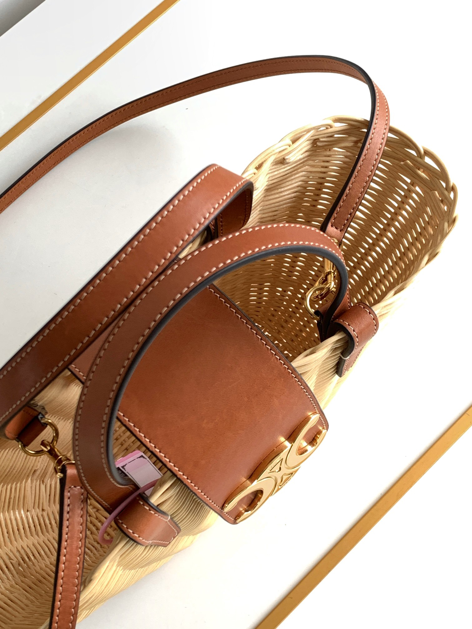 Celine Teen Couffin Wicker and Natural Calfskin Bag - Image 6