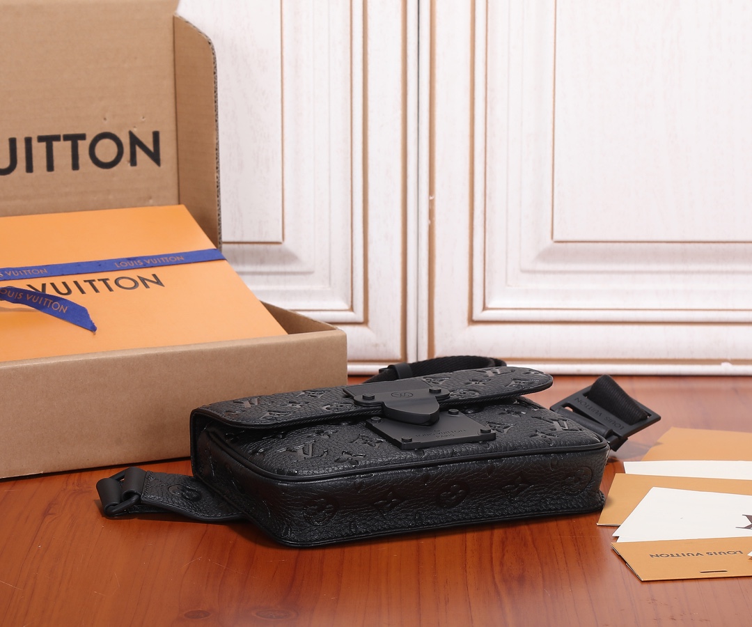 S Lock Sling Bag in Monogram Embossed Black Taurillon Leather - Image 7