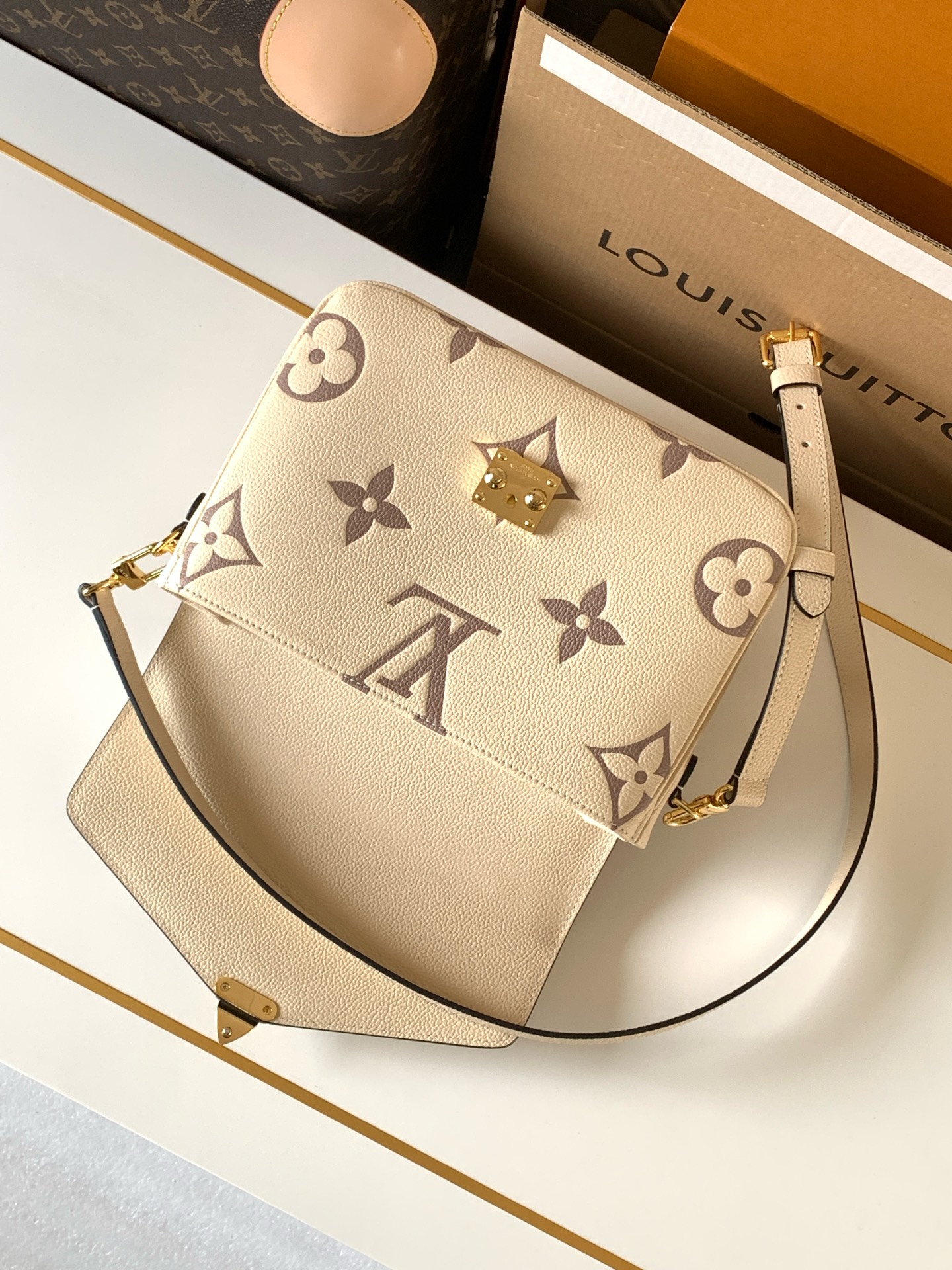 Louis Vuitton Pochette Metis Monogram Empreinte Shoulder Bag in Cream - Image 7