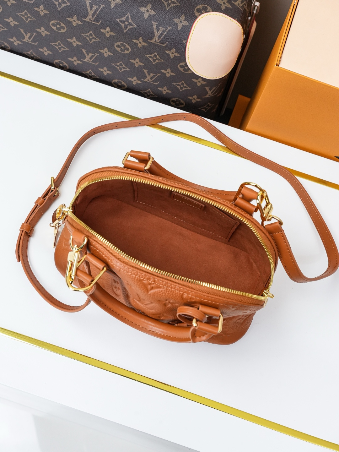 Louis Vuitton Alma BB Monogram Empreinte Leather Handbag Brown - Image 7