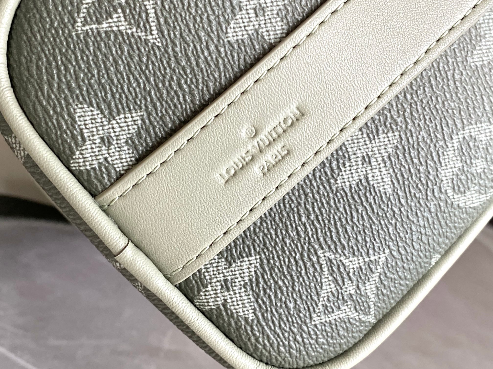 Louis Vuitton Keepall 25 Pillow Bag in Gradient Gray Green Monogram Eclipse Reverse Canvas - Image 7