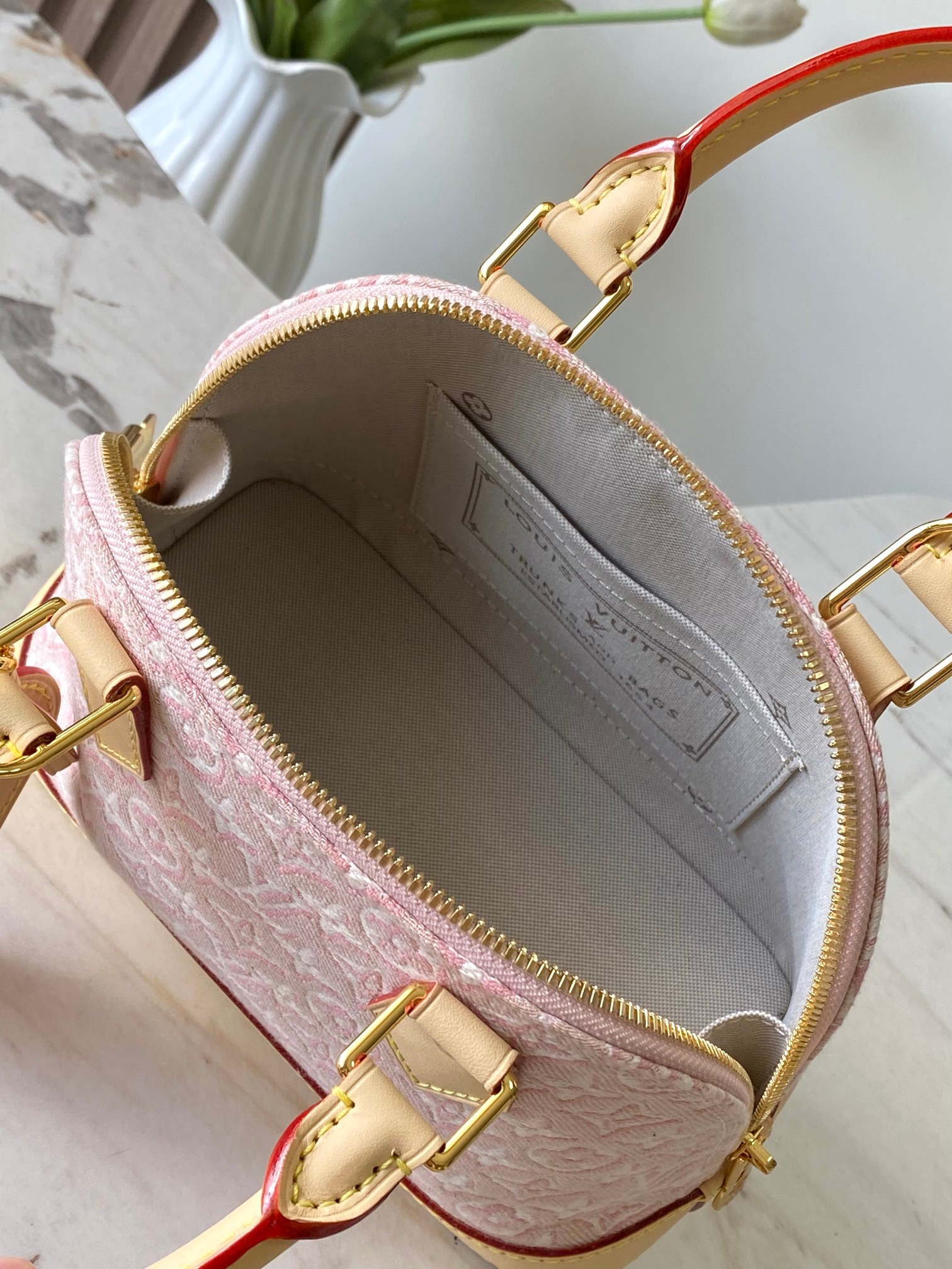Louis Vuitton Alma BB Handbag, Pink Monogram Embleme Jacquard Canvas, M2A378 - Image 7
