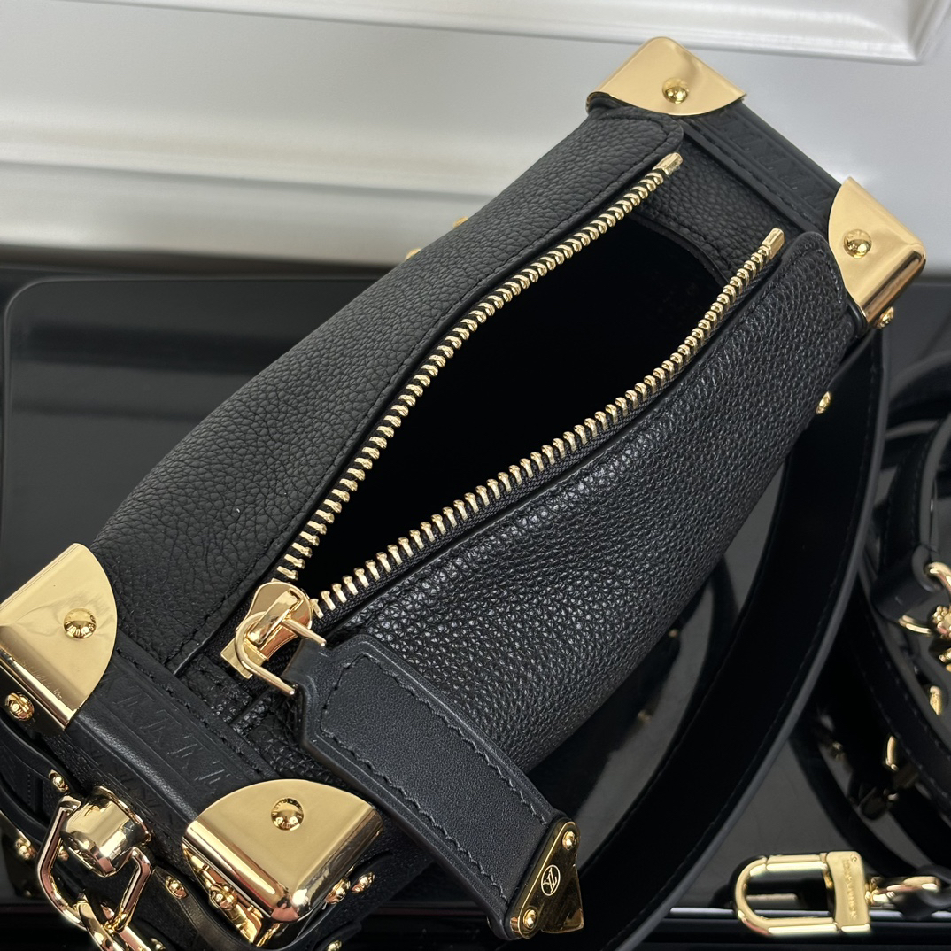 Side Trunk Small Handbag in Black with Gold Hardware - Image 7