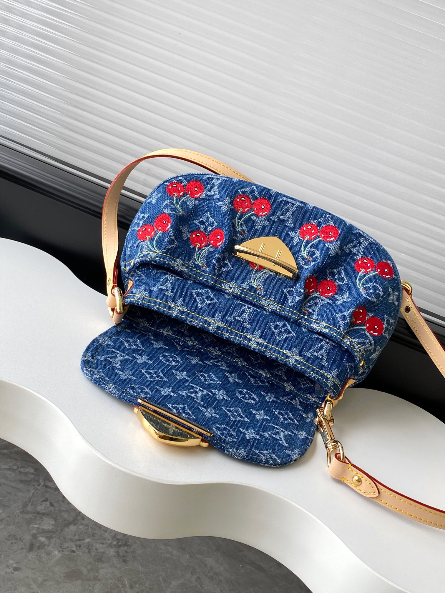Louis Vuitton Sunset Monogram Denim Cherry Embroidery Crossbody Bag - Image 7