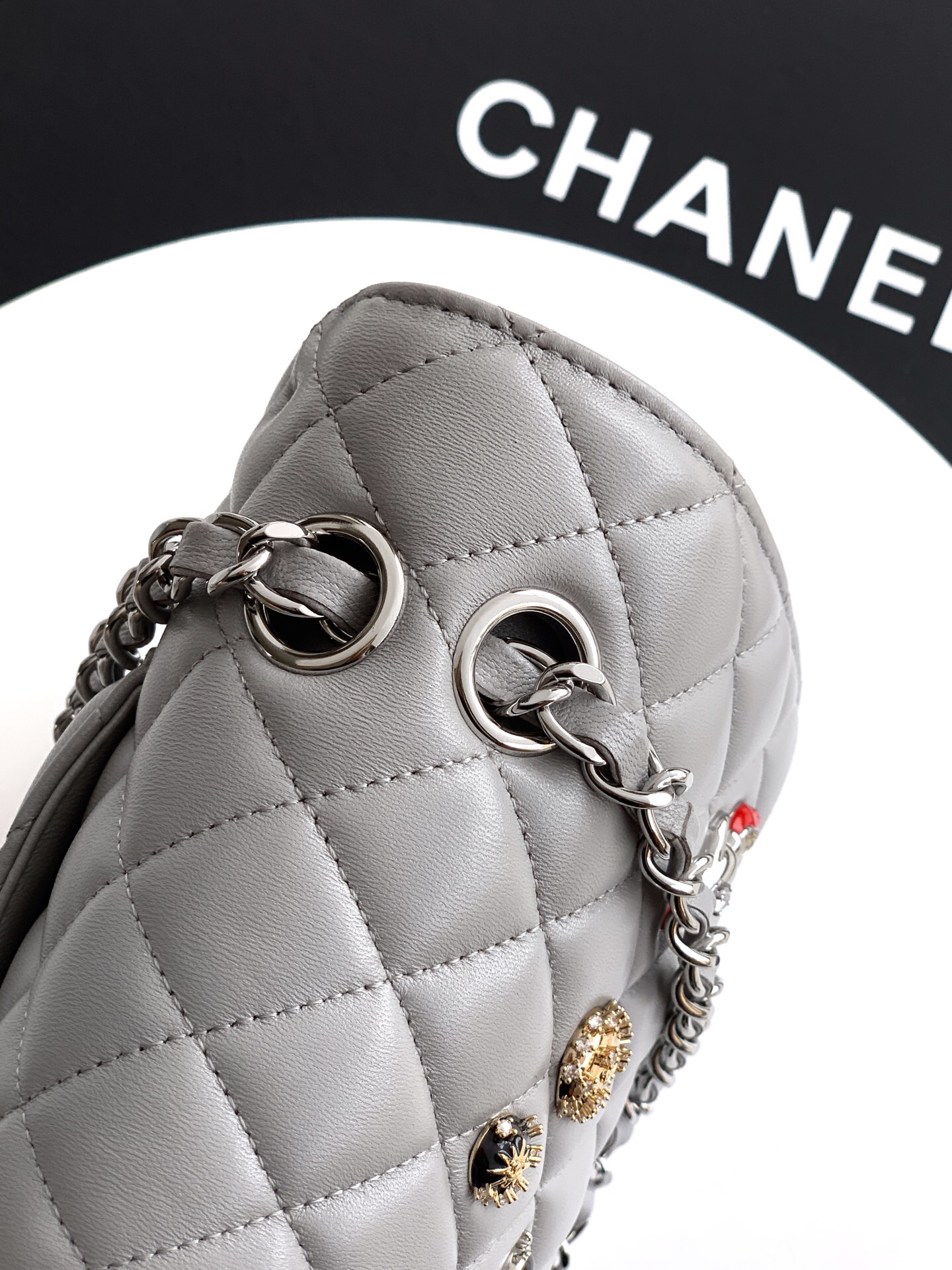 OHANEL 26S CF Charm Chain Shoulder Bag, Large, Battle Gray - Image 7