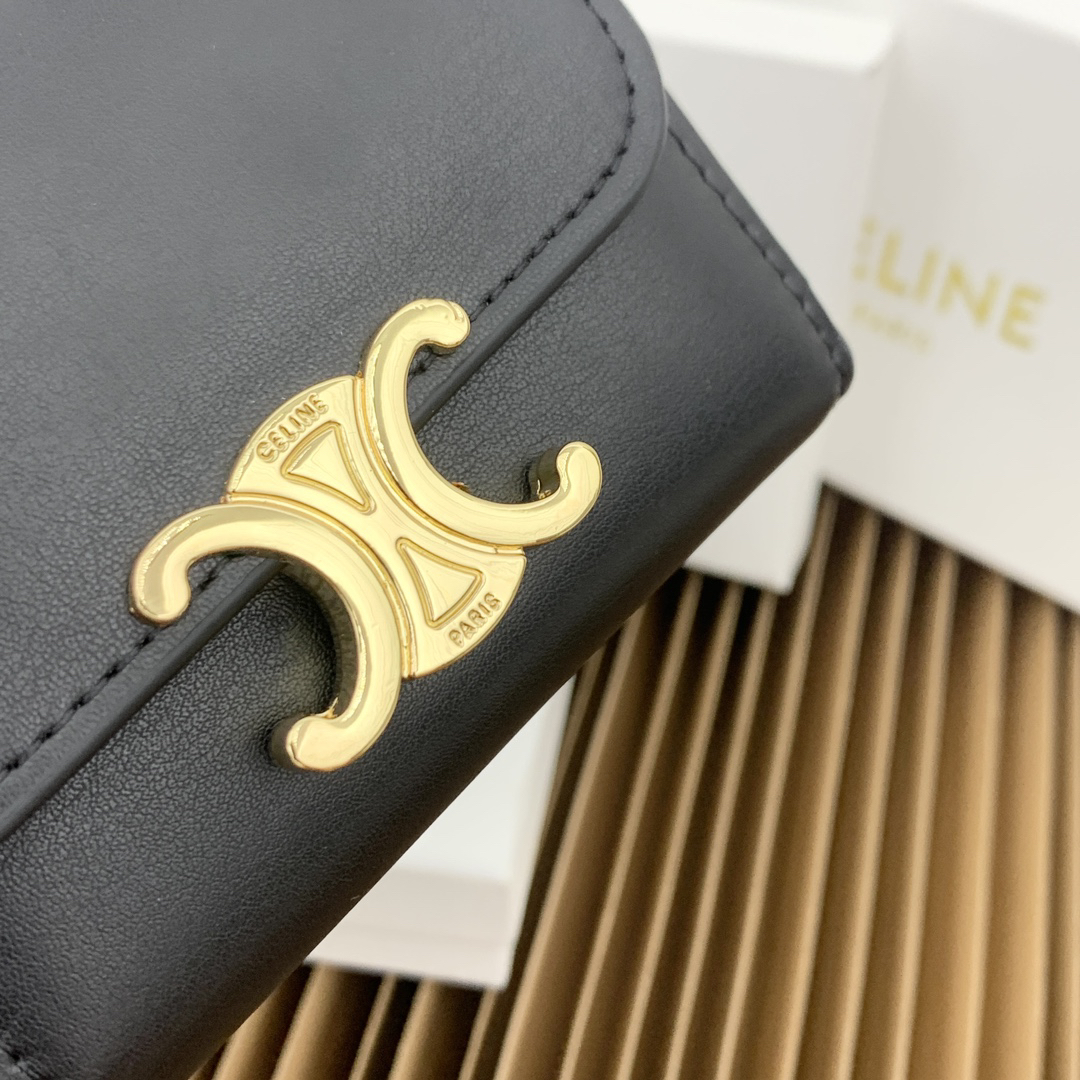 Celine Triomphe Black Calfskin Wallet with Detachable Coin Purse - Image 7