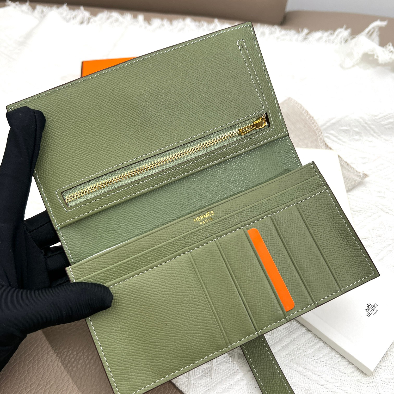 Hermes Women's Togo Leather Vertical Wallet with Zip Pocket - Image 7