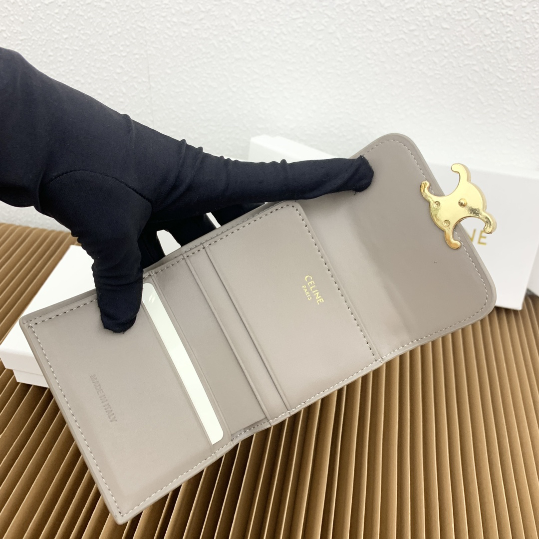 Celine Triomphe Small Calfskin Wallet in Elephant Gray - Image 7