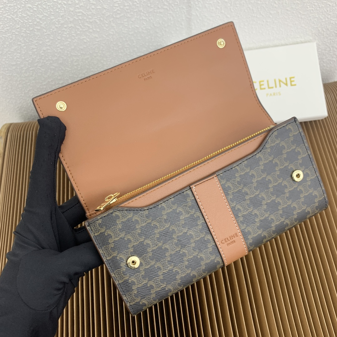 Celine Triomphe Large Canvas and Lambskin Flap Wallet - Image 7