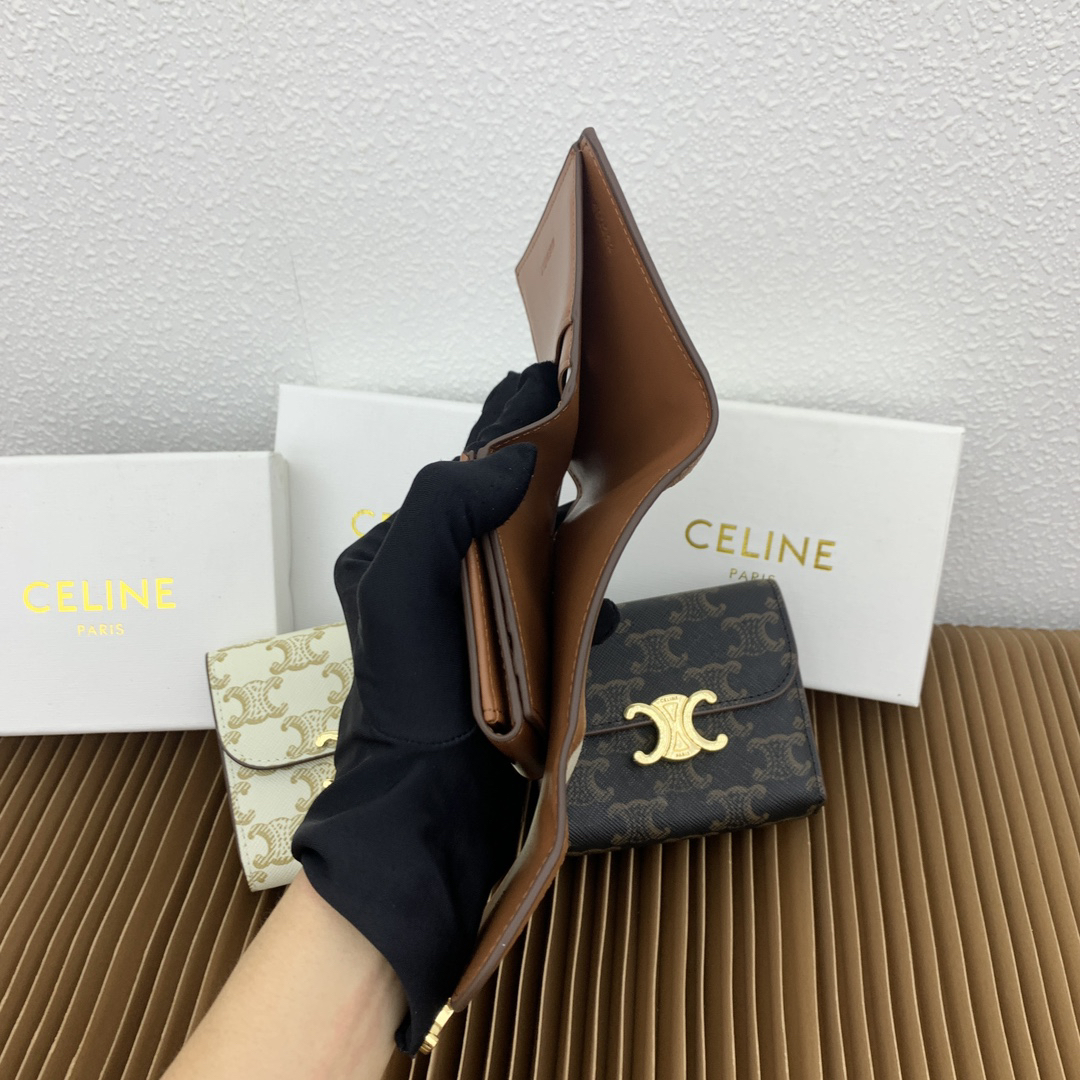 CELINE Triomphe Small Textile and Calfskin Leather Wallet - Image 7