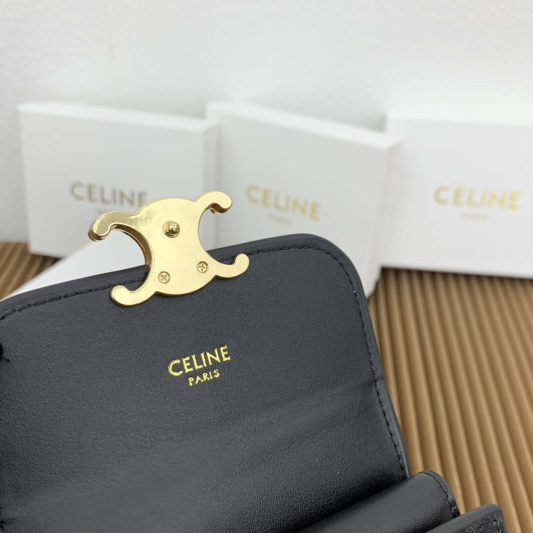 CELINE Triomphe Small Lambskin Leather Flap Wallet - Image 7