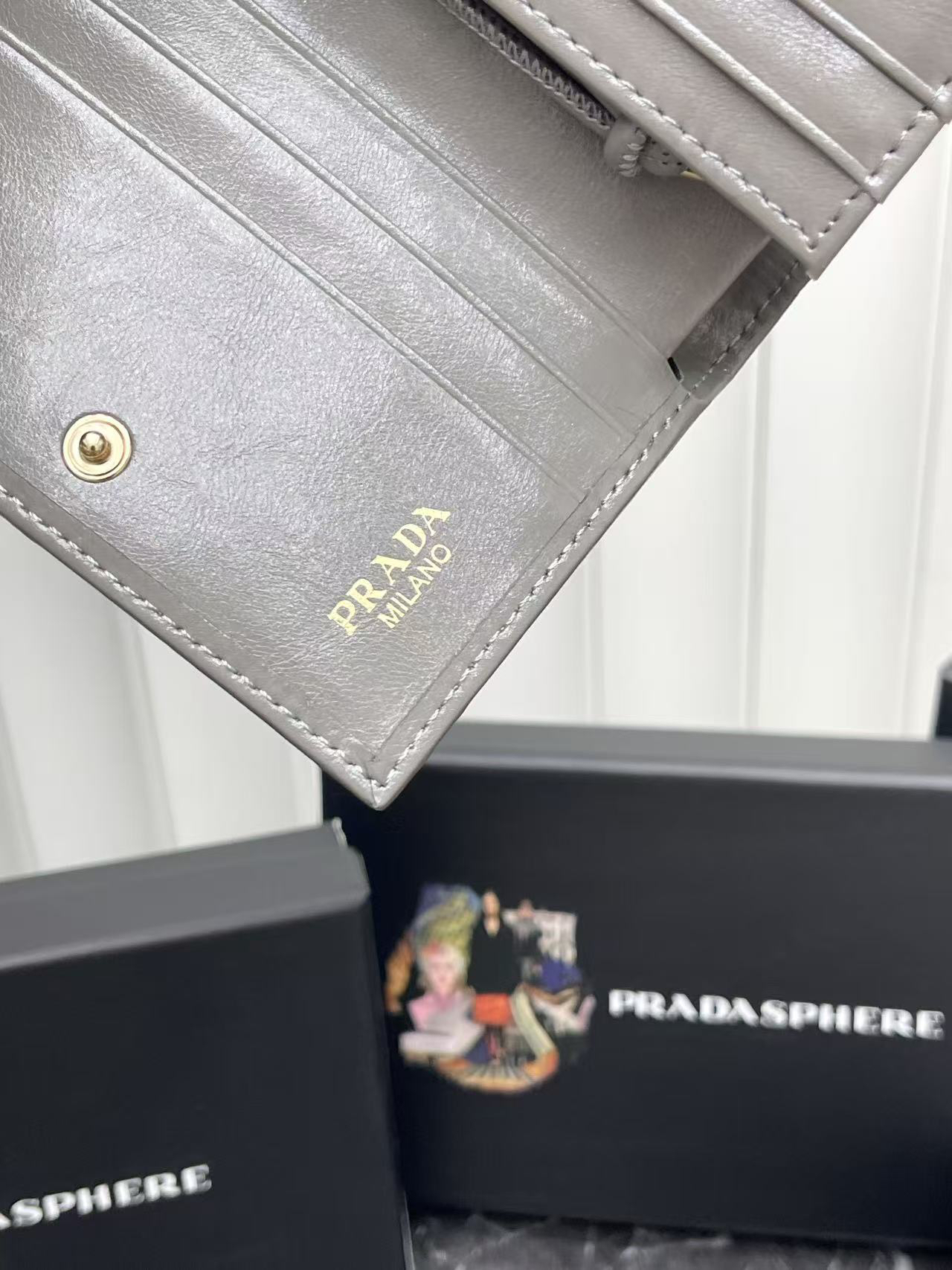 Prada Leather Wallet with Metal Triangle Logo - Image 7