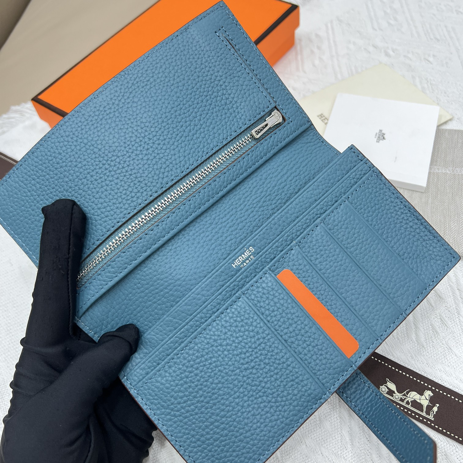Hermes Long Leather Wallet with Interior Zipper - Image 7