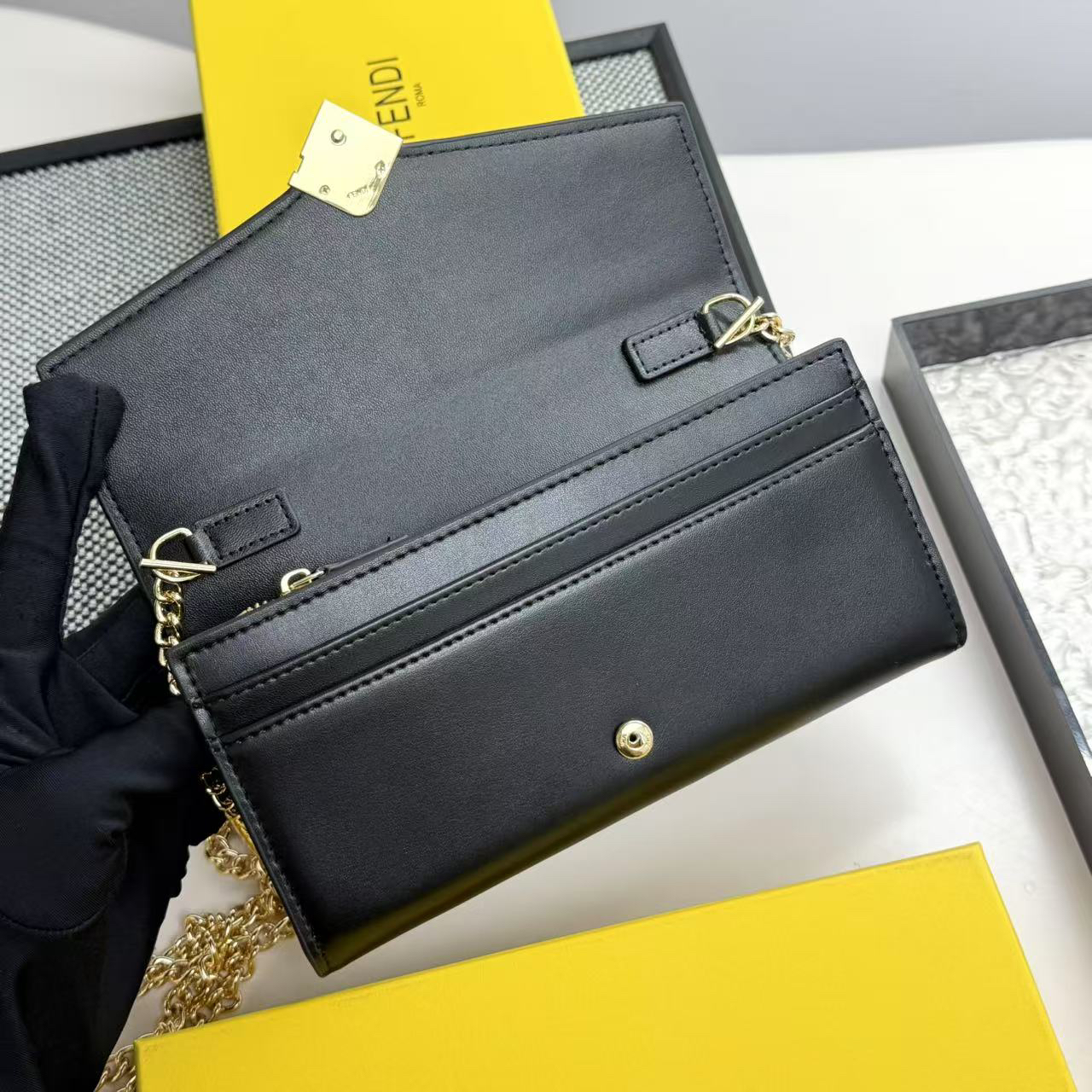 Fendi FF Diamonds Leather Shoulder Crossbody Wallet - Image 7