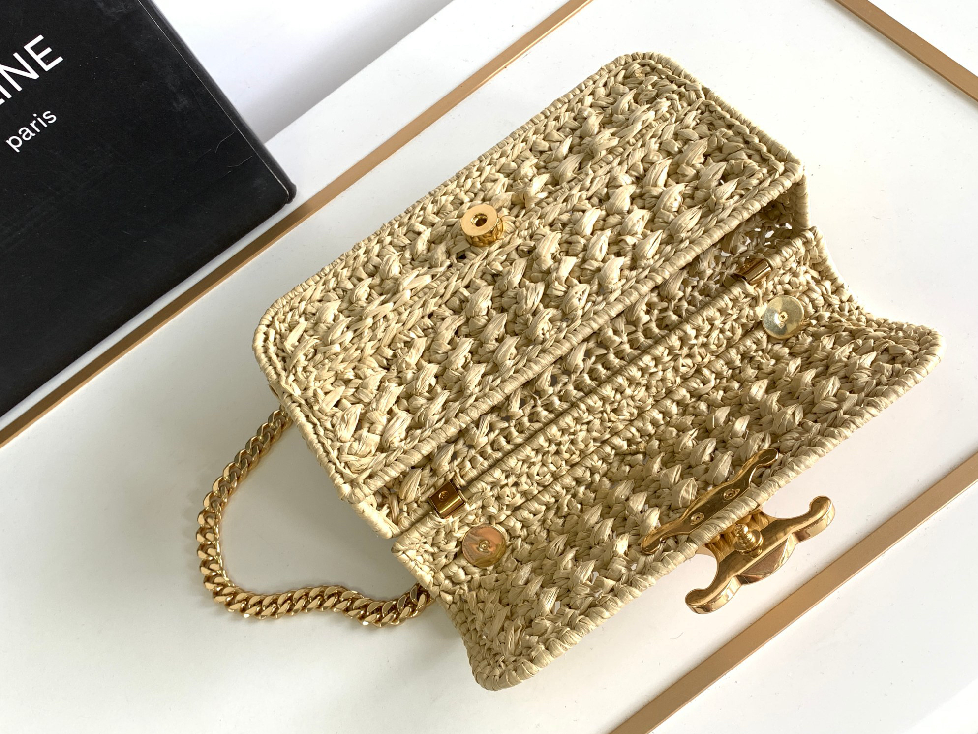 Celine Triome Woven Raffia Chain Shoulder Bag - Image 7