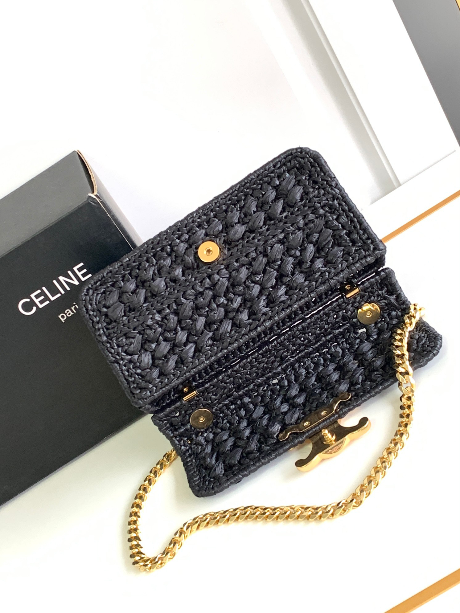 Celine Summer Limited-Edition Raffia Woven Chain Shoulder Bag - Image 7