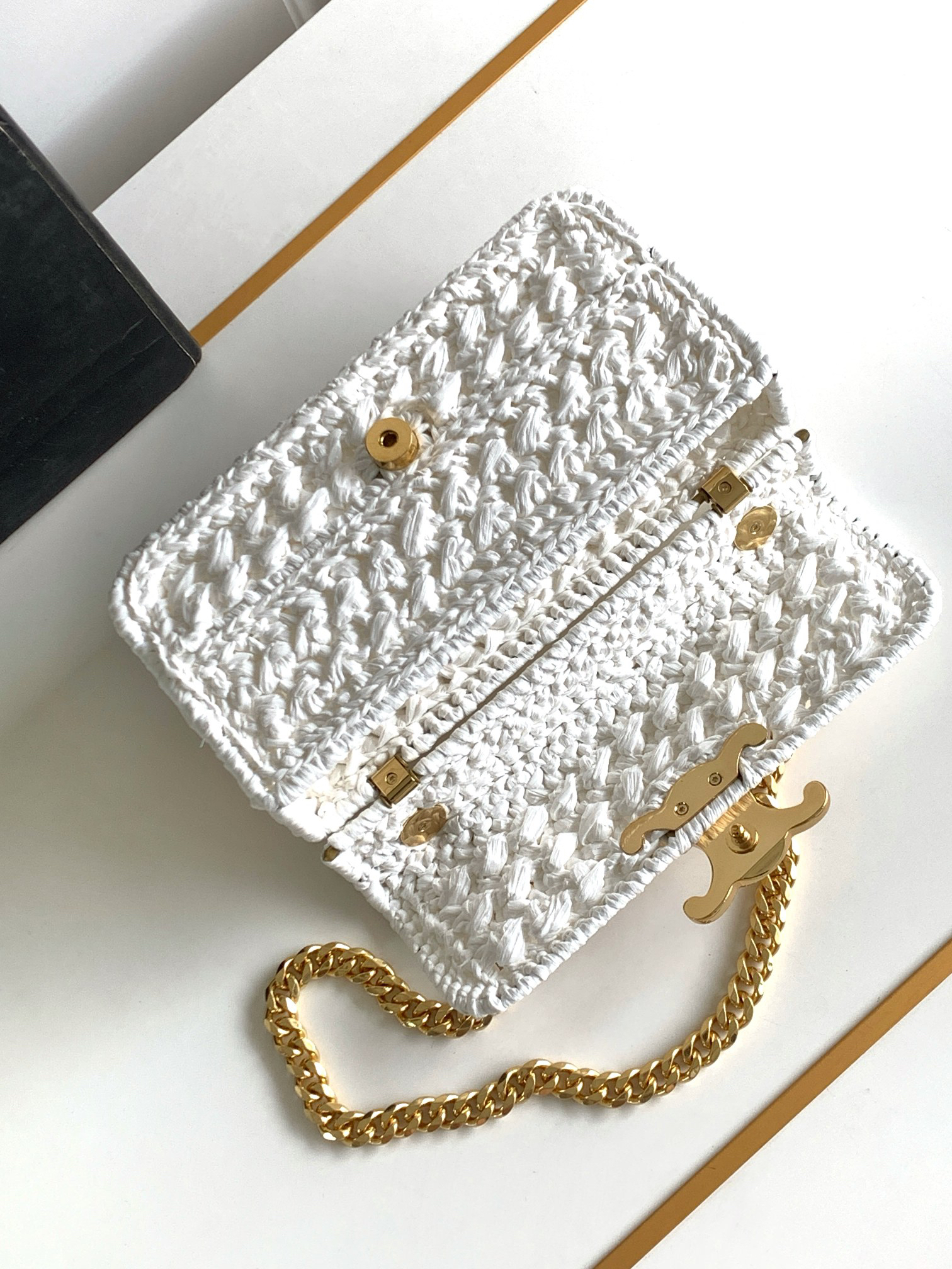 Celine Soleil Limited-Edition Woven Raffia Chain Shoulder Bag - Image 7