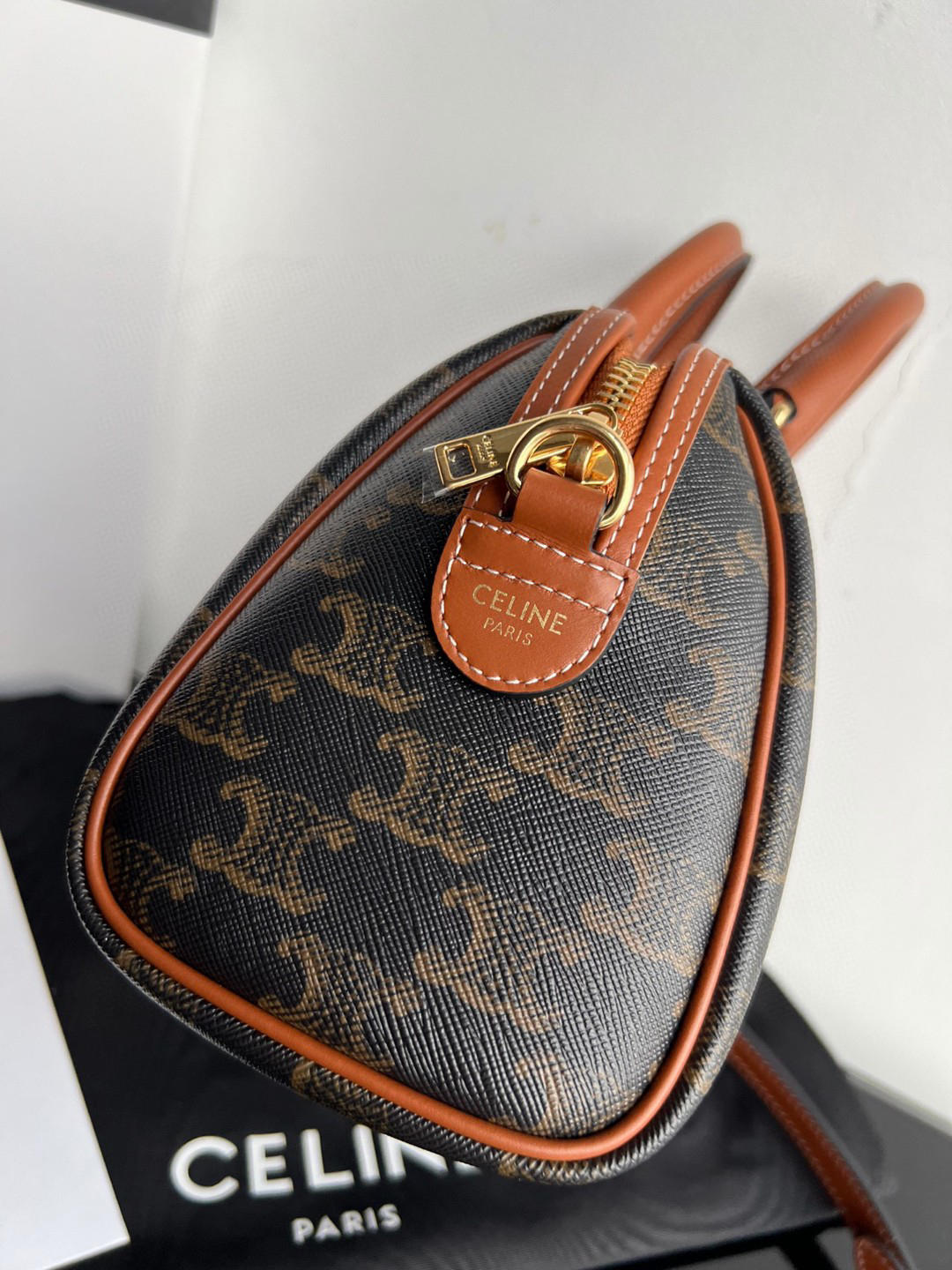 CELINE Triomphe Canvas Boston Handbag - Image 7