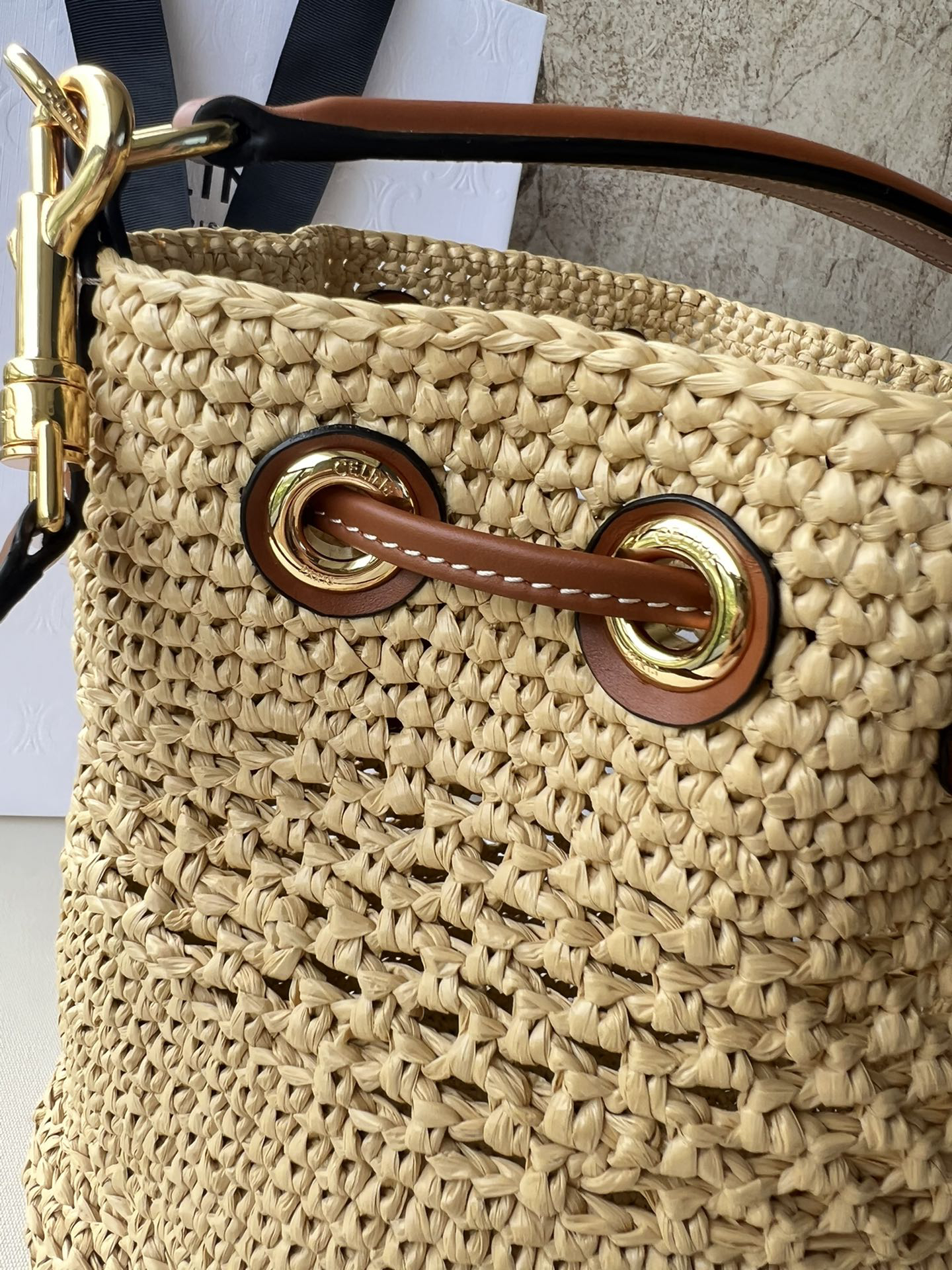 CLARA Classic Plant-Based Material and Leather Handbag in Yellow-Brown - Image 7