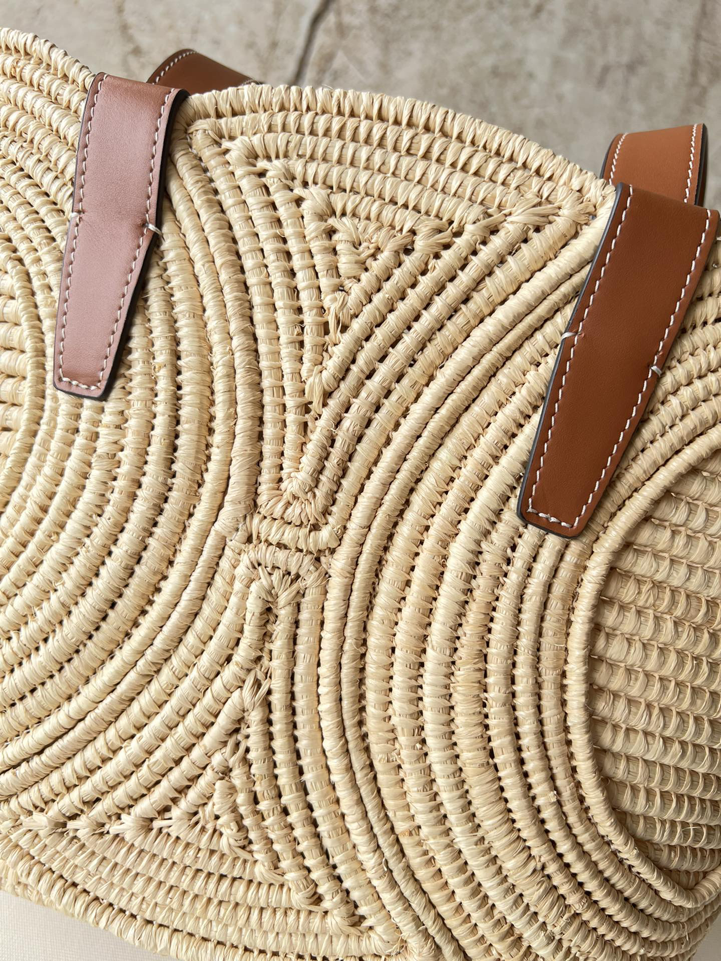 Celine Medium Triomphe Classic Woven Basket Bag in Natural Plant Fiber and Cowhide Leather - Image 7