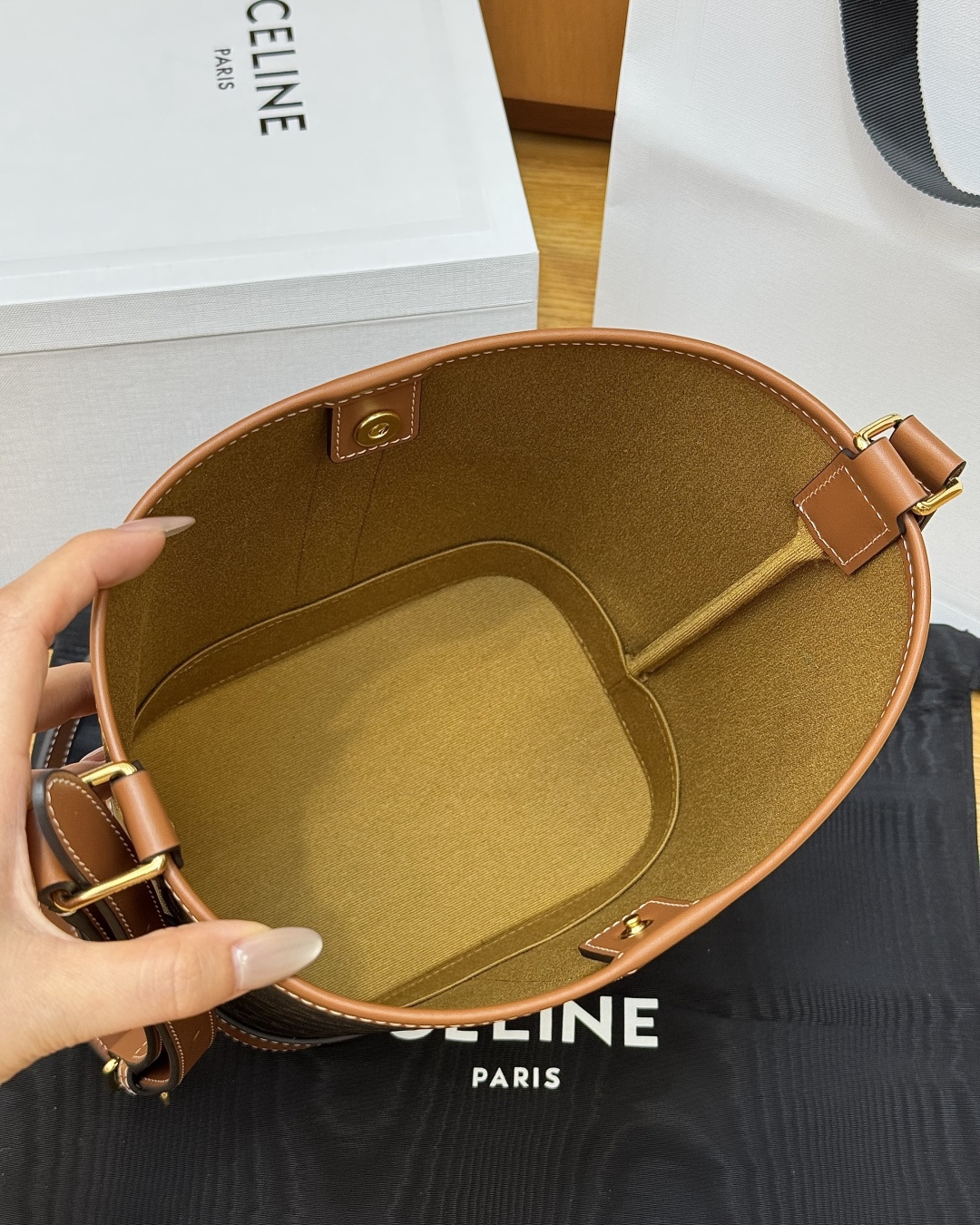 CELINE Triomphe Classic Monogram Bucket Crossbody Bag - Image 7