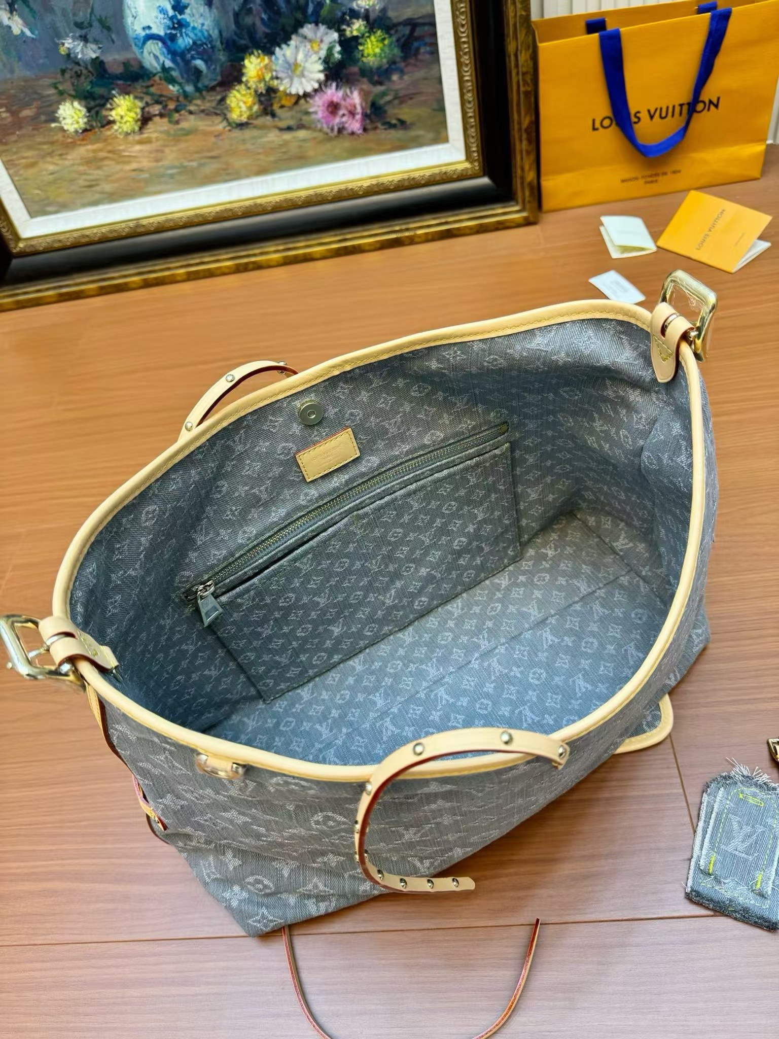 Louis Vuitton CarryAll Medium Monogram Denim Tote Bag - Image 8