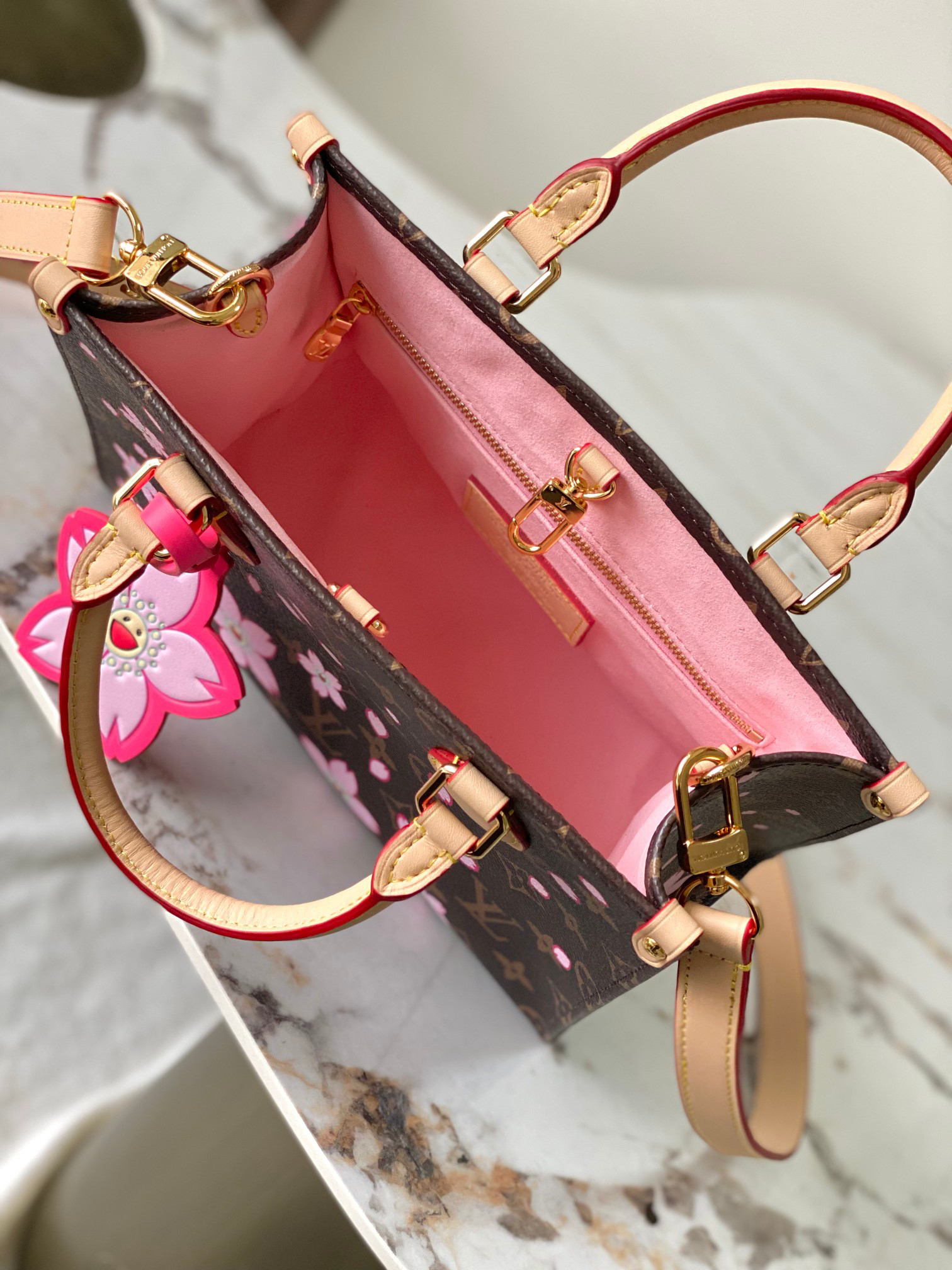 Louis Vuitton x Murakami OnTheGo Small Handbag in Cherry Blossom Monogram Canvas - Image 8