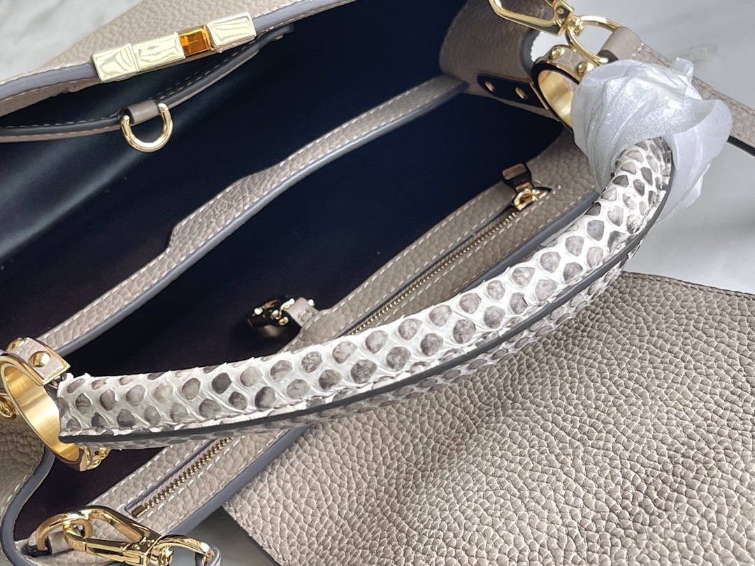 Louis Vuitton Capucines Handbag in Elephant Grey Taurillon Leather with Python Trim - Image 8