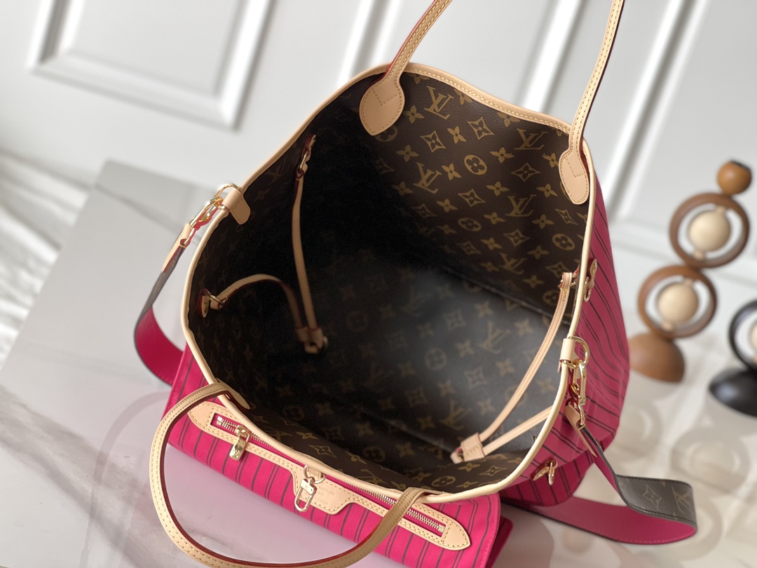 Louis Vuitton Neverfull MM Handbag in Damier Azur Canvas, Rose Pink - Image 8