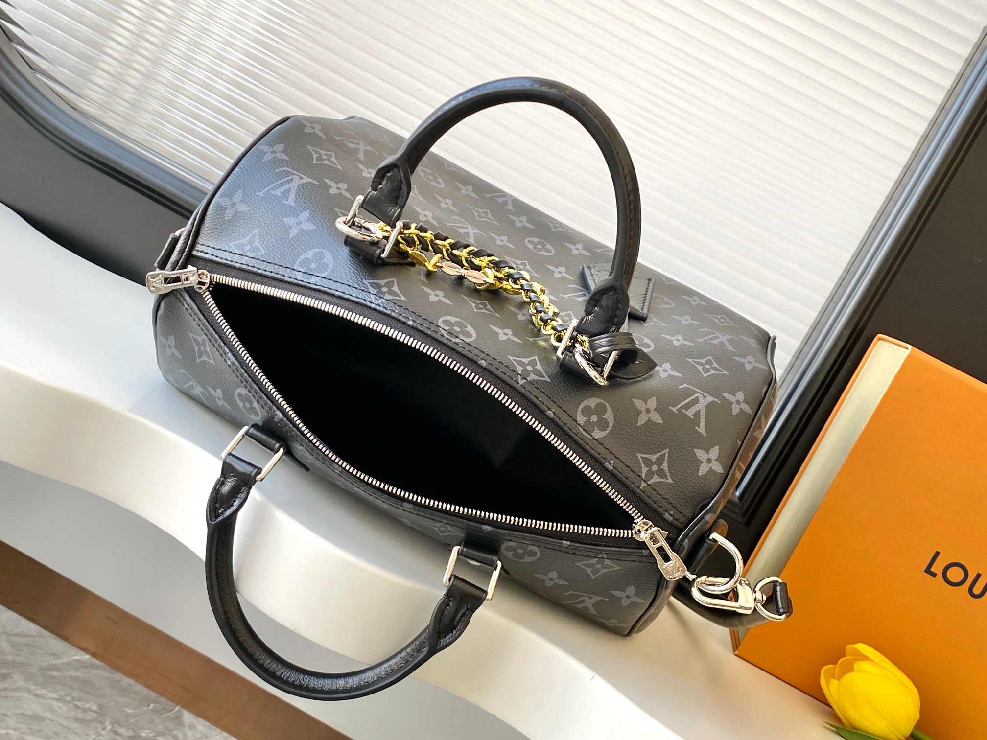 Louis Vuitton Speedy Soft 30 Handbag in Monogram Eclipse Canvas - Image 8