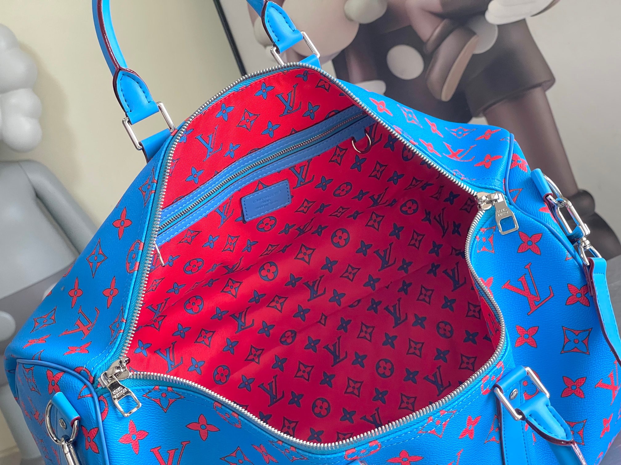 Louis Vuitton Keepall Bandouliere 50 Travel Bag Blue Monogram Bandana - Image 8