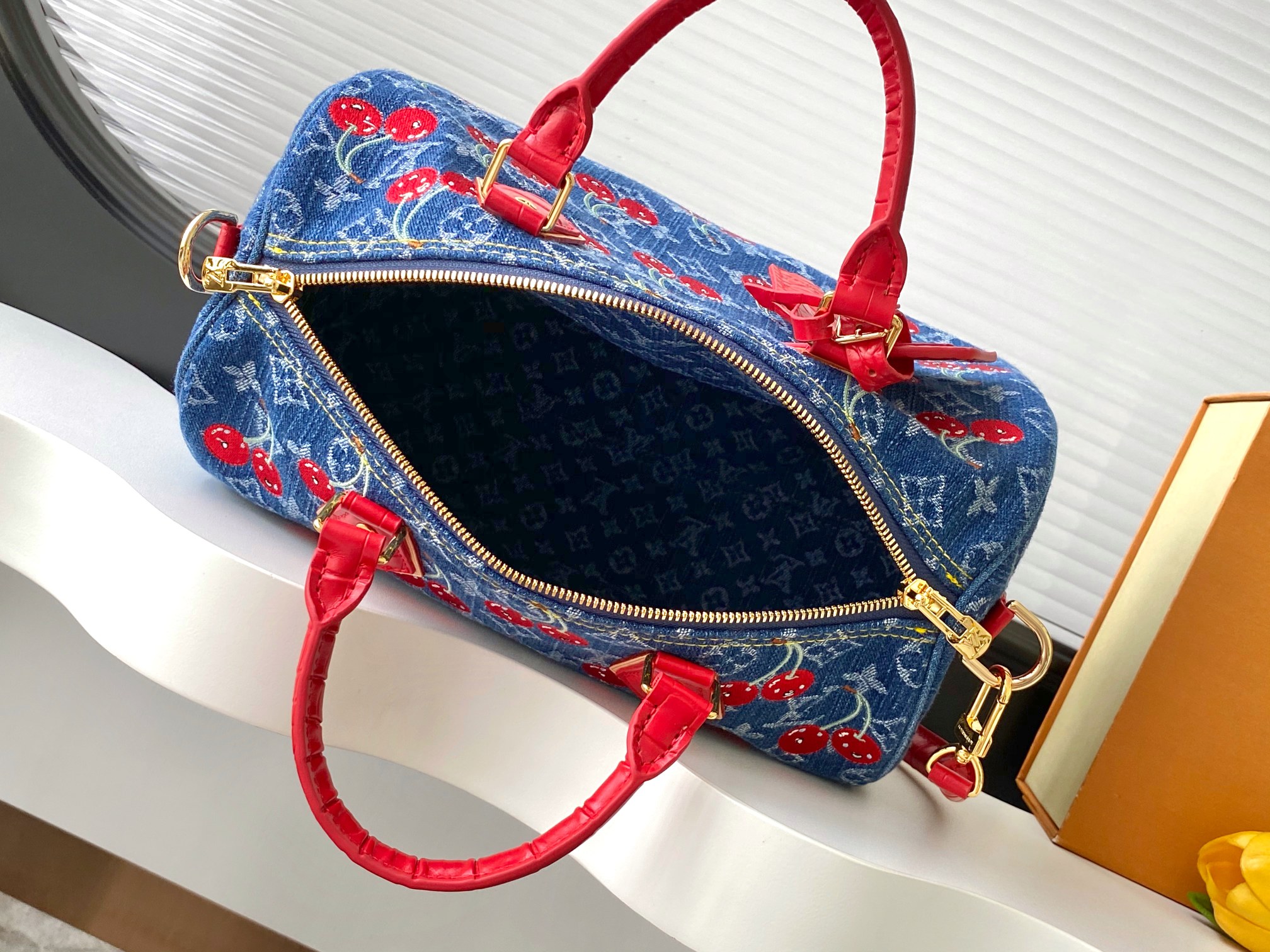 Louis Vuitton Speedy Soft 30 Cherry Monogram Denim Handbag - Image 8