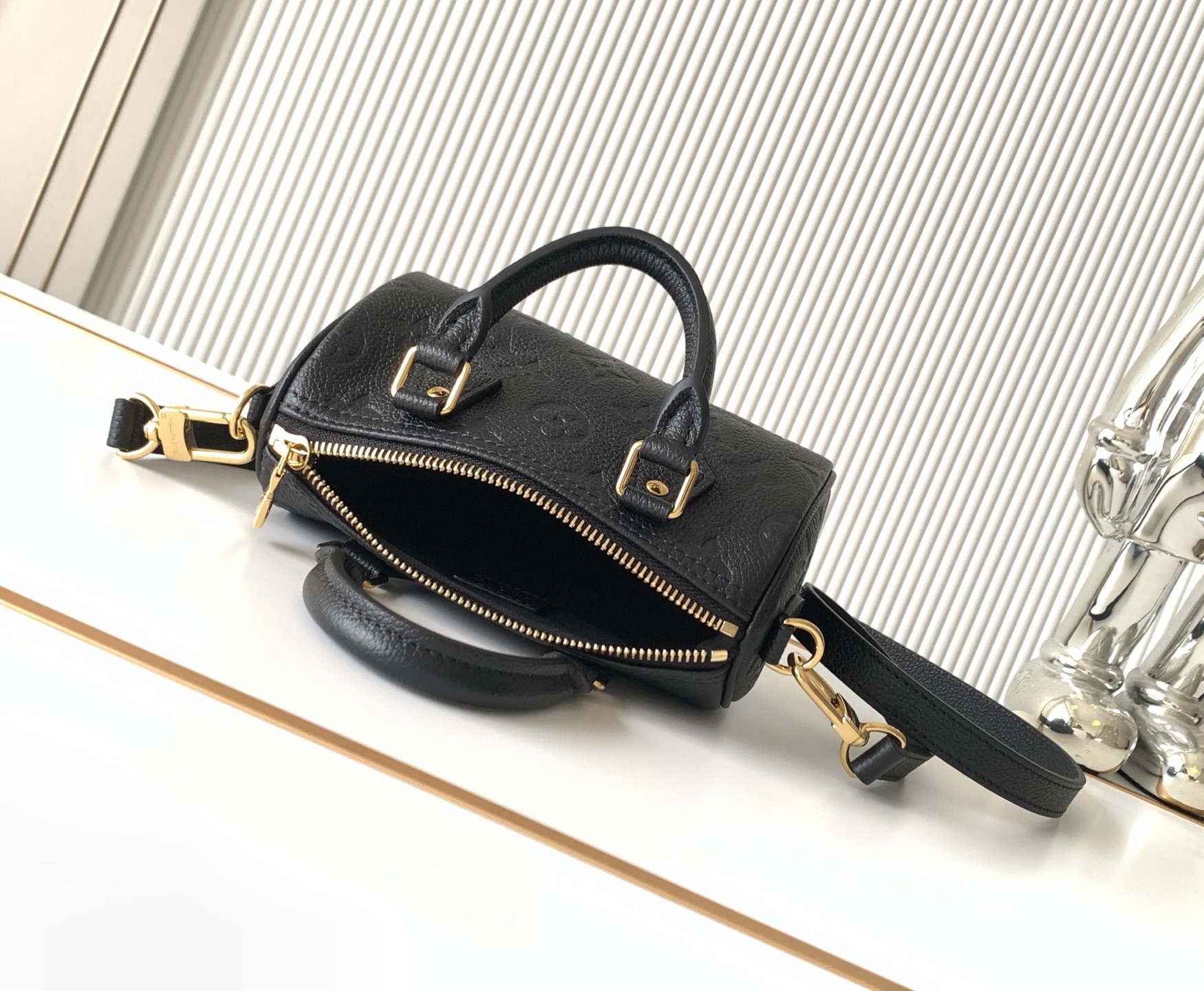 Louis Vuitton Nano Speedy Handbag in Black Monogram Empreinte Leather - Image 8