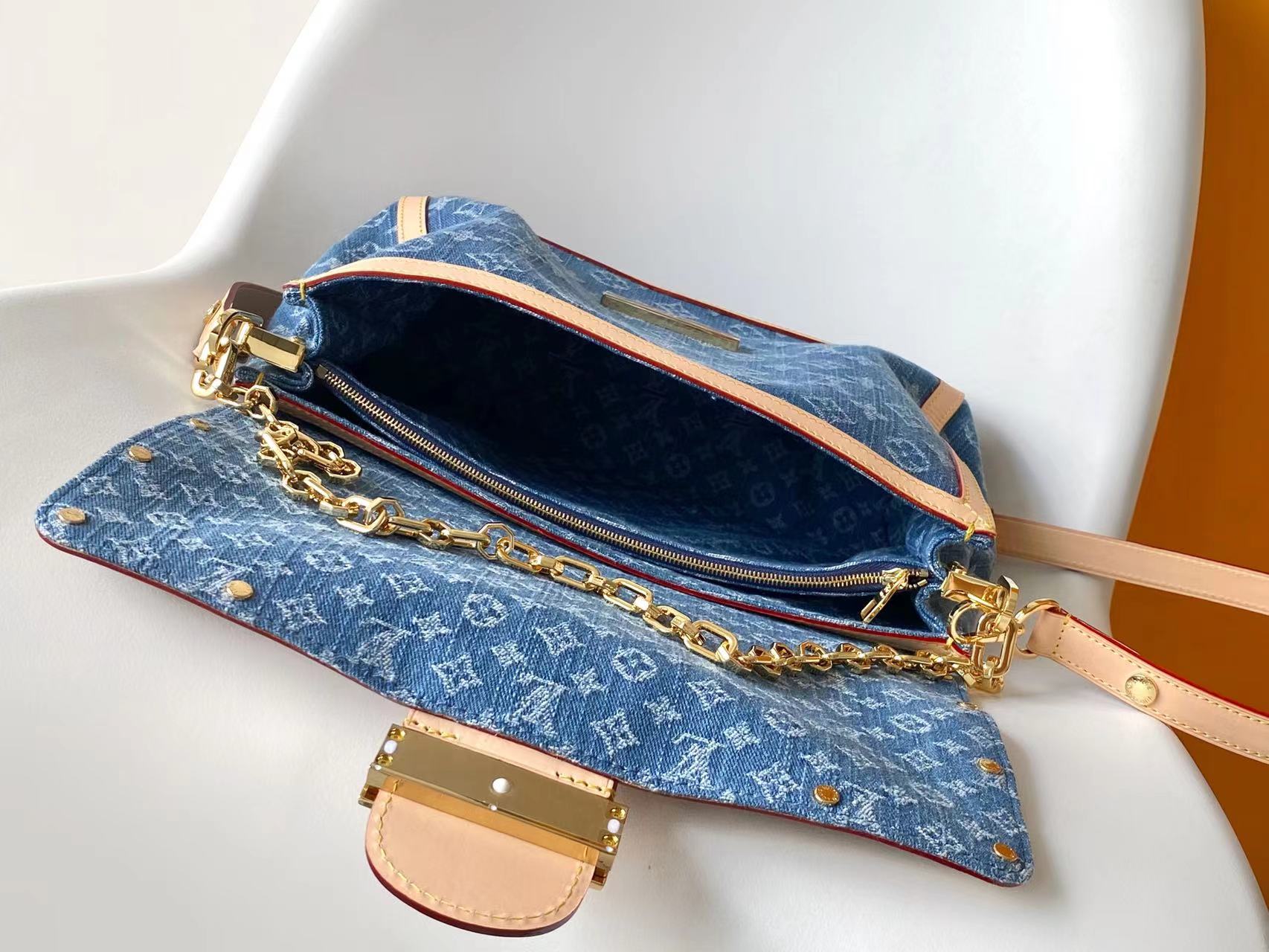 Louis Vuitton x TM Dauphine Soft Large Denim Shoulder Bag - Image 8