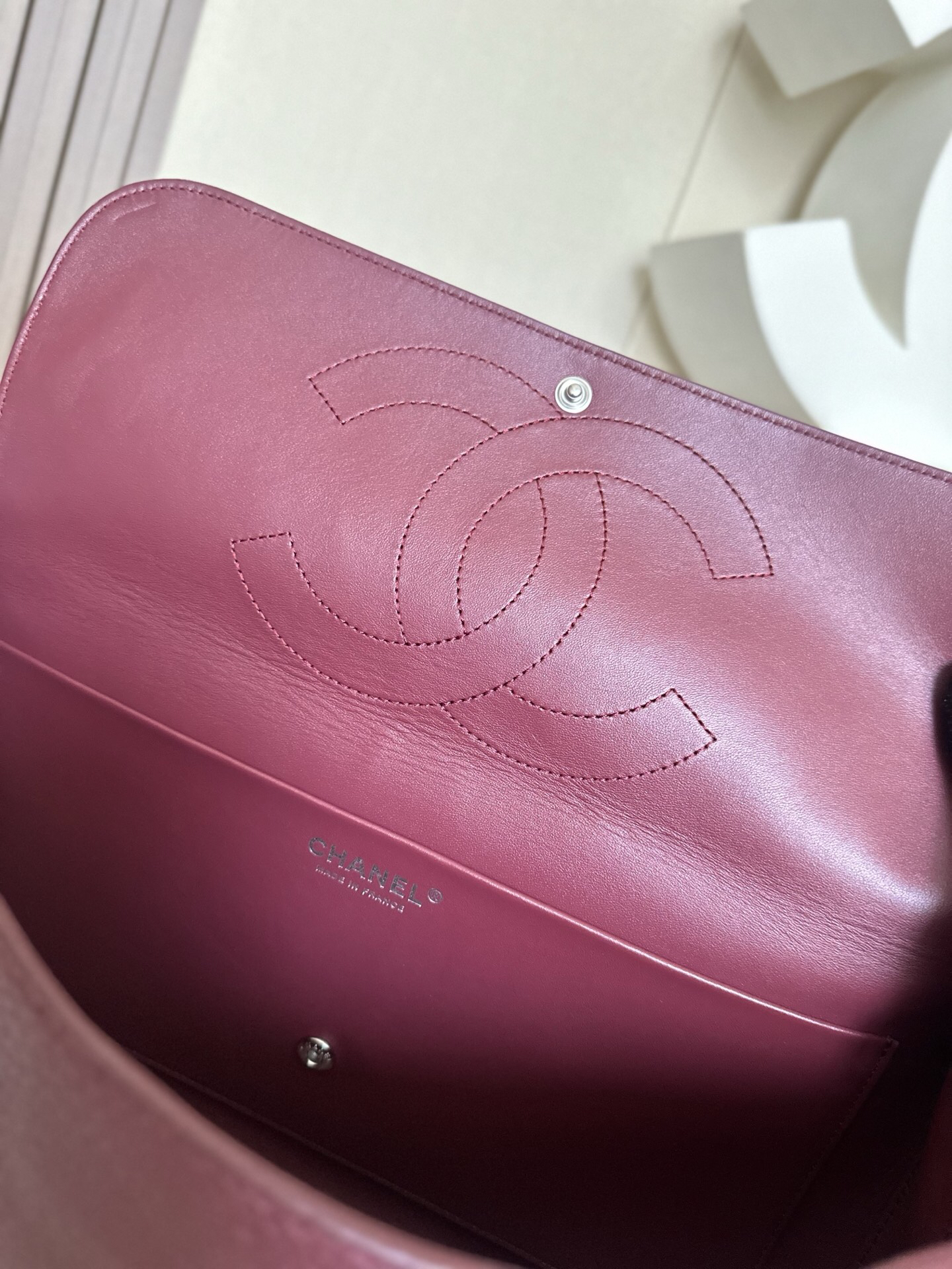 Chanel 26S Burgundy Large Flap Bag with Silver Hardware - Image 8