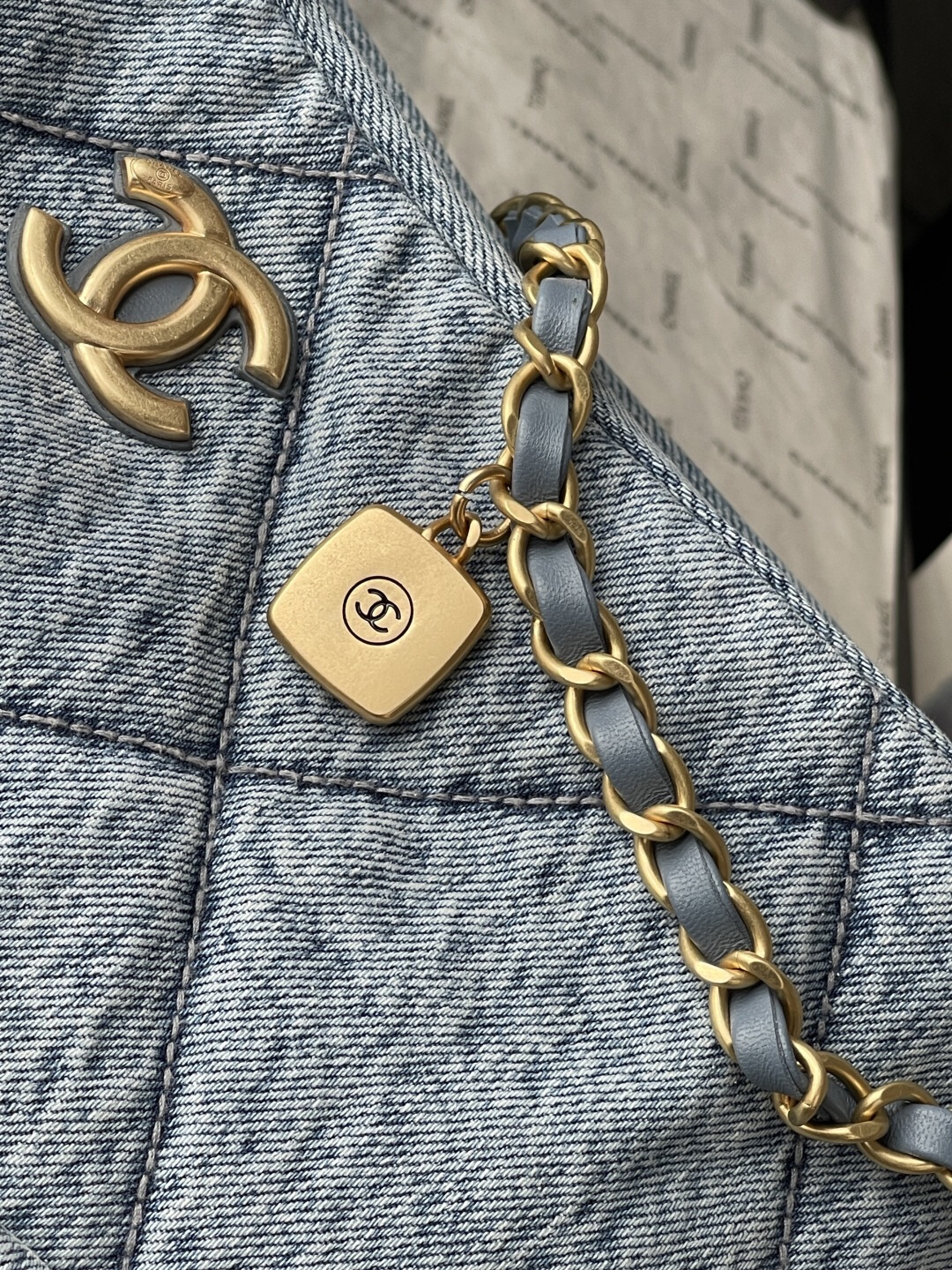 Chanel Denim Shopping Tote Bag - Image 8