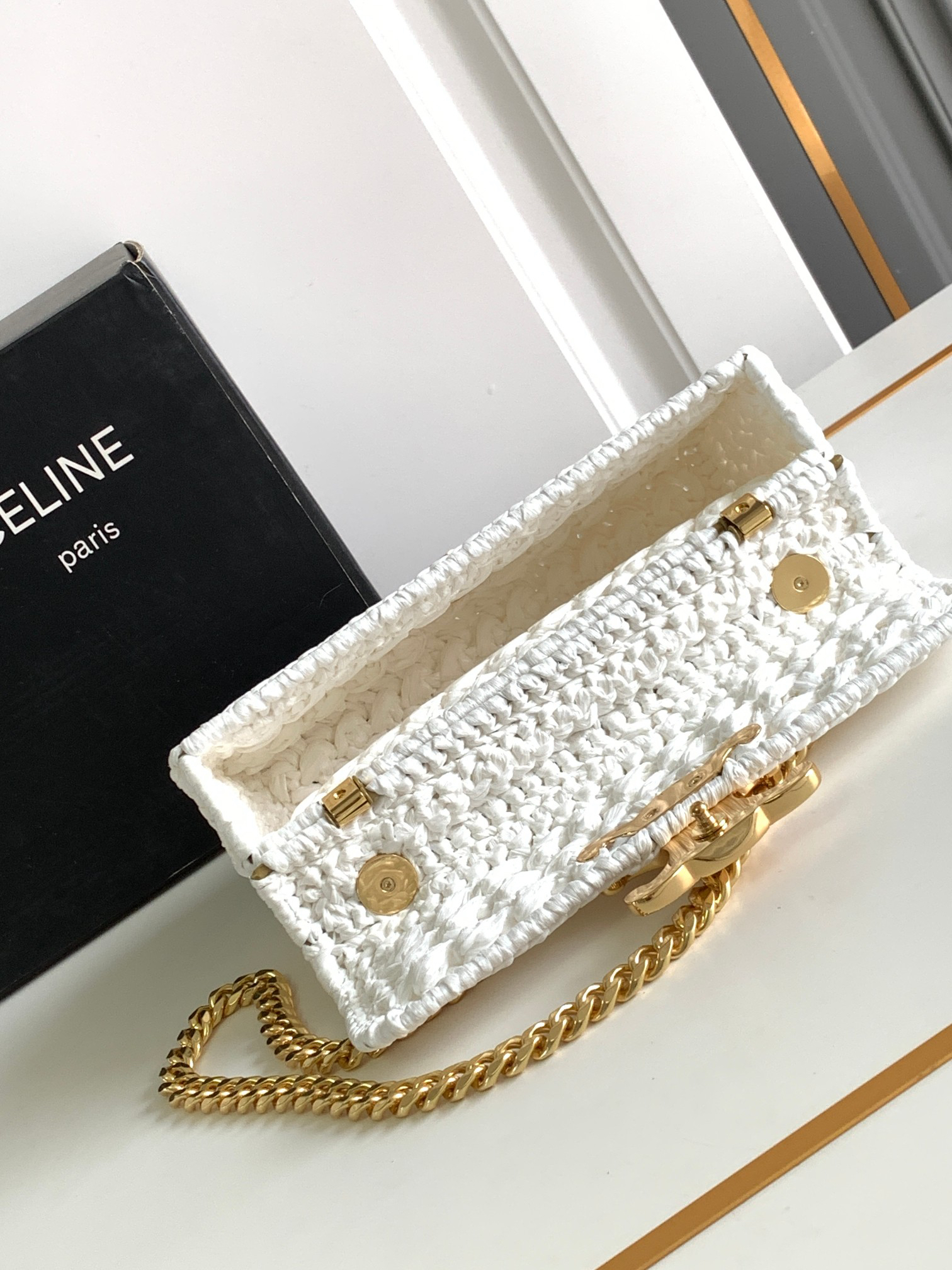 Celine Soleil Limited-Edition Woven Raffia Chain Shoulder Bag - Image 8