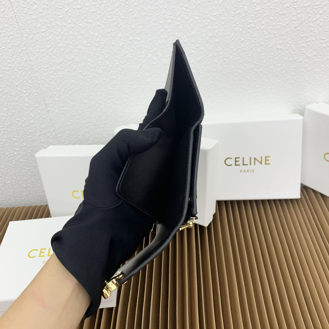 Celine Triomphe Black Calfskin Wallet with Detachable Coin Purse - Image 8