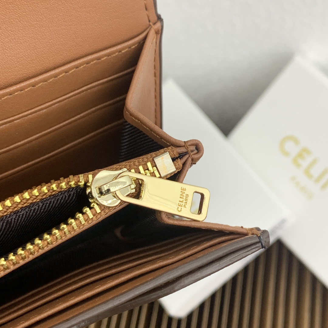 Celine Triomphe Large Canvas and Lambskin Flap Wallet - Image 8