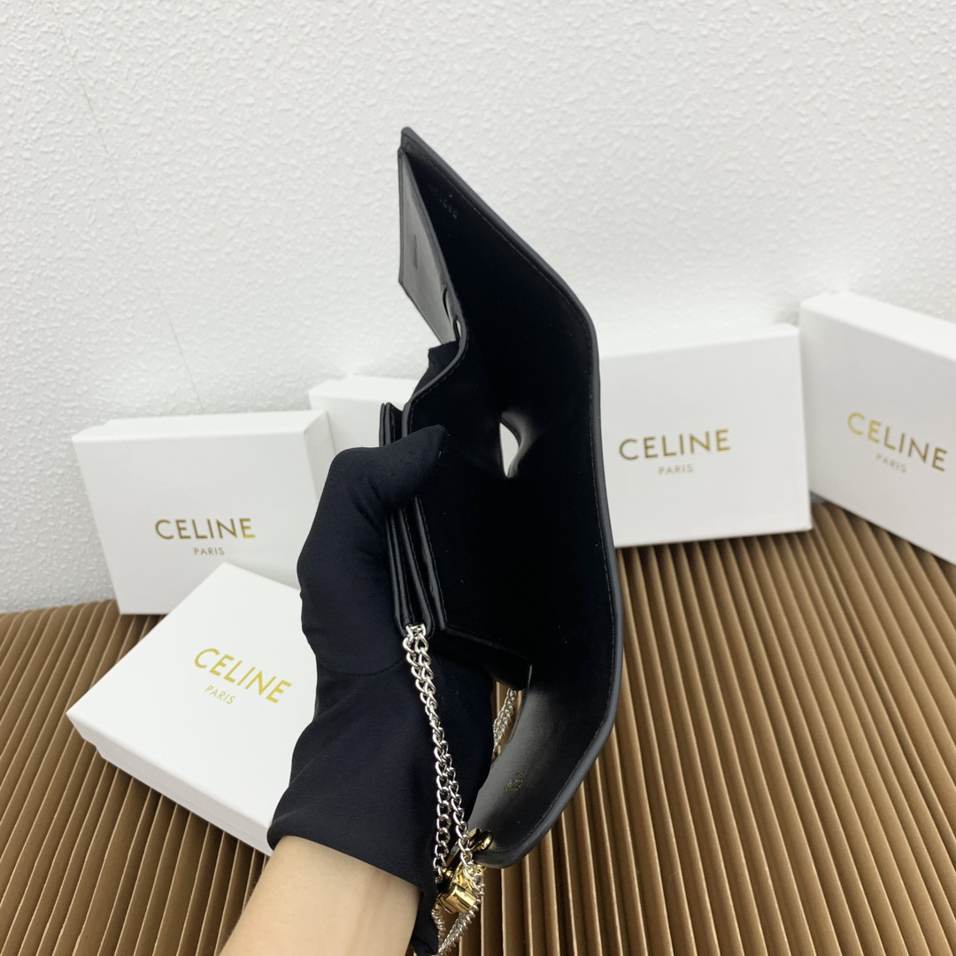 CELINE Triomphe Small Lambskin Leather Flap Wallet - Image 8