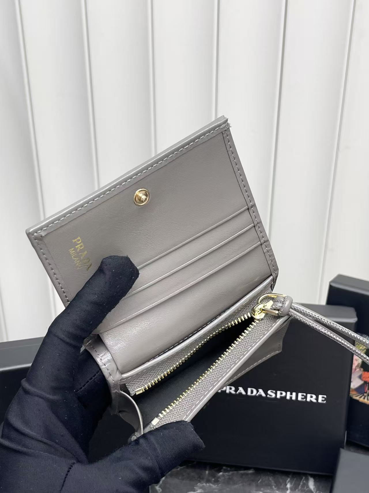 Prada Leather Wallet with Metal Triangle Logo - Image 8