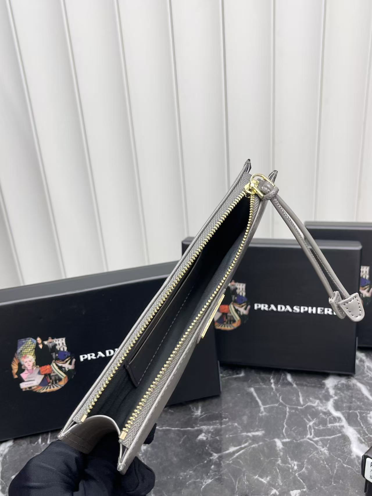 Prada Oil-Wax Leather Wallet with Metal Triangular Logo and Zipper Closure - Image 8