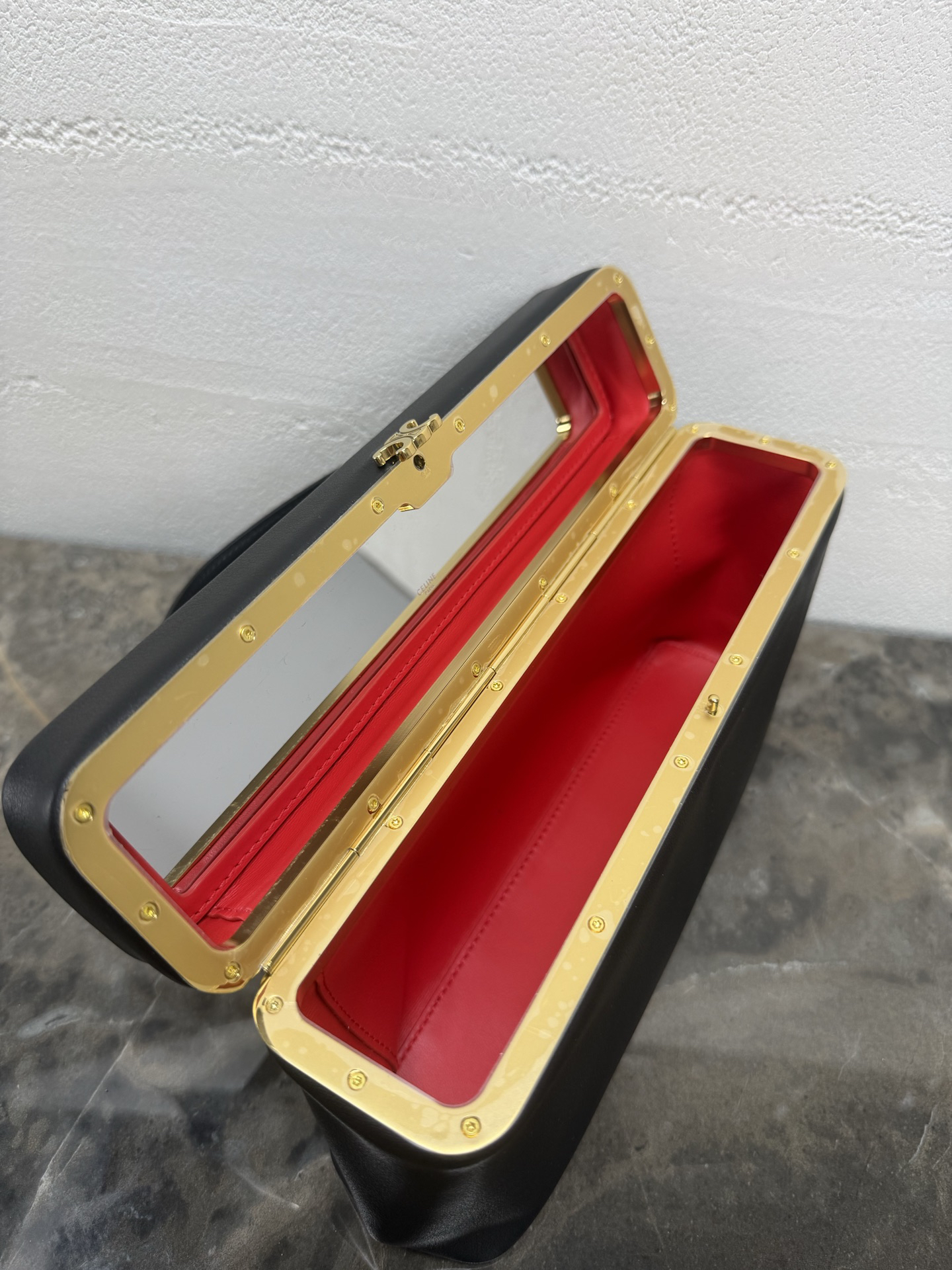 Rectangle Leather Handbag with Gold-Tone Hardware - Image 8