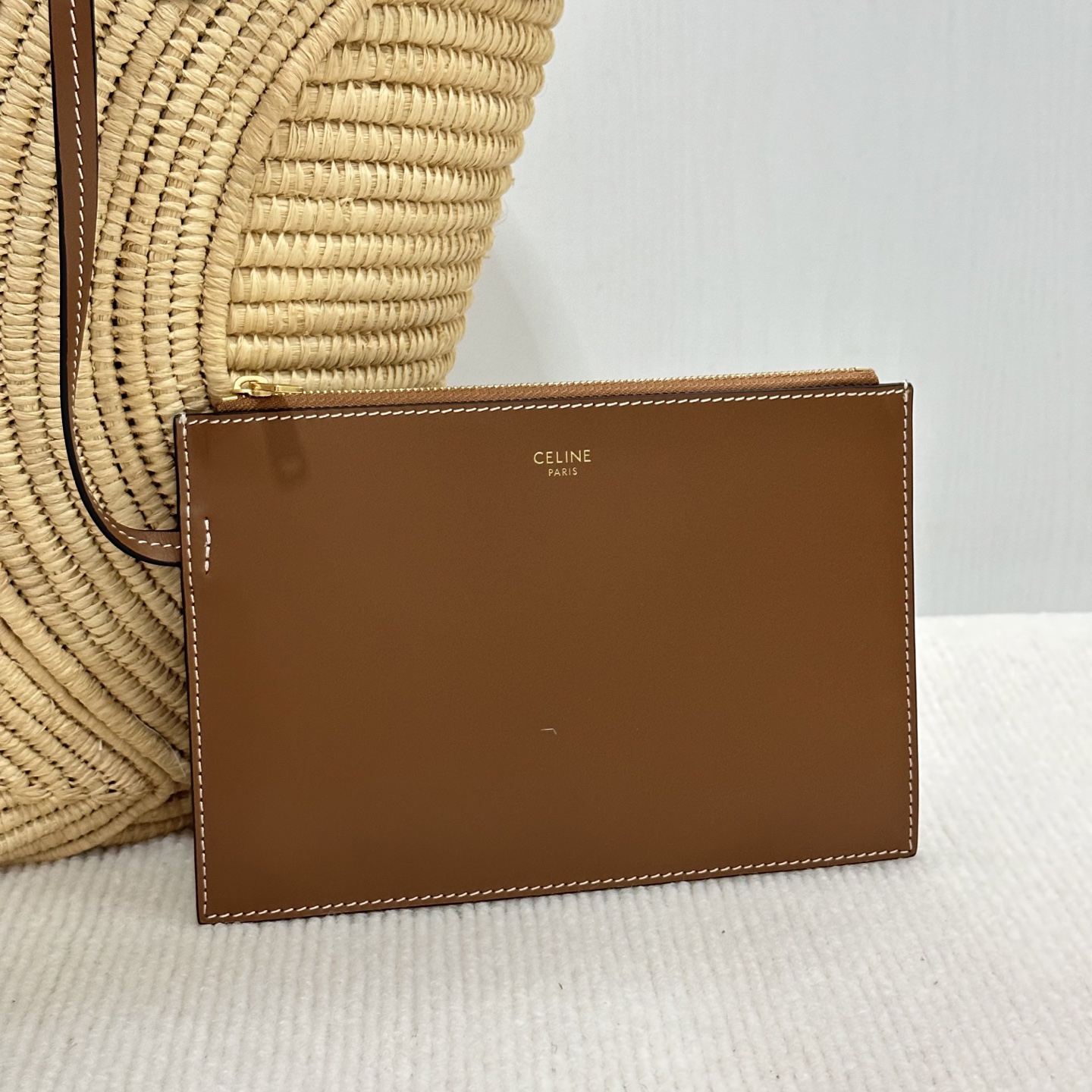 CELINE Natural Plant-Fiber and Calfskin Woven TRIOME Tote Bag - Image 8