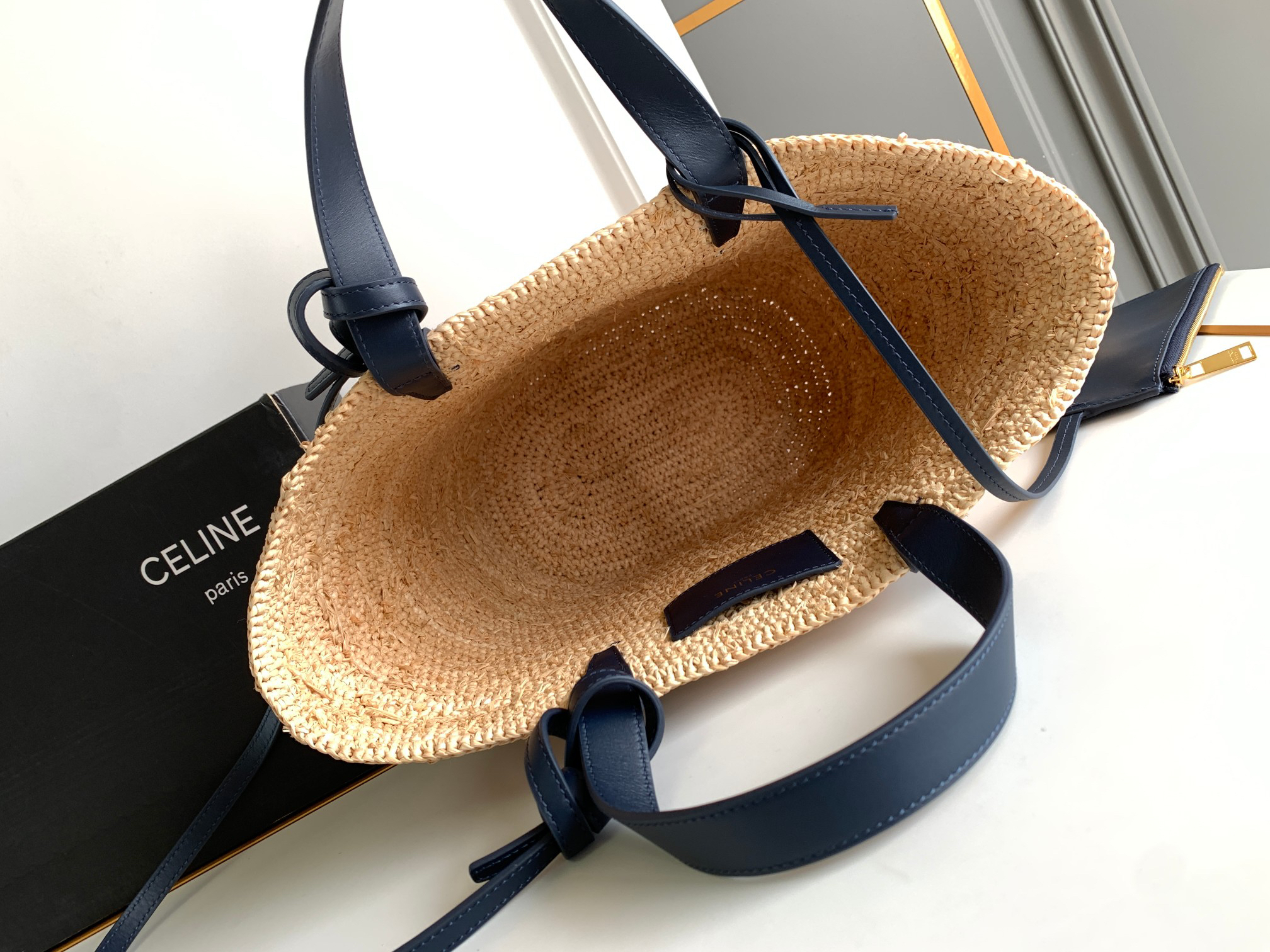 CELINE Teen Woven Plant-Fiber and Soft Calfskin Classic Basket Bag - Image 8