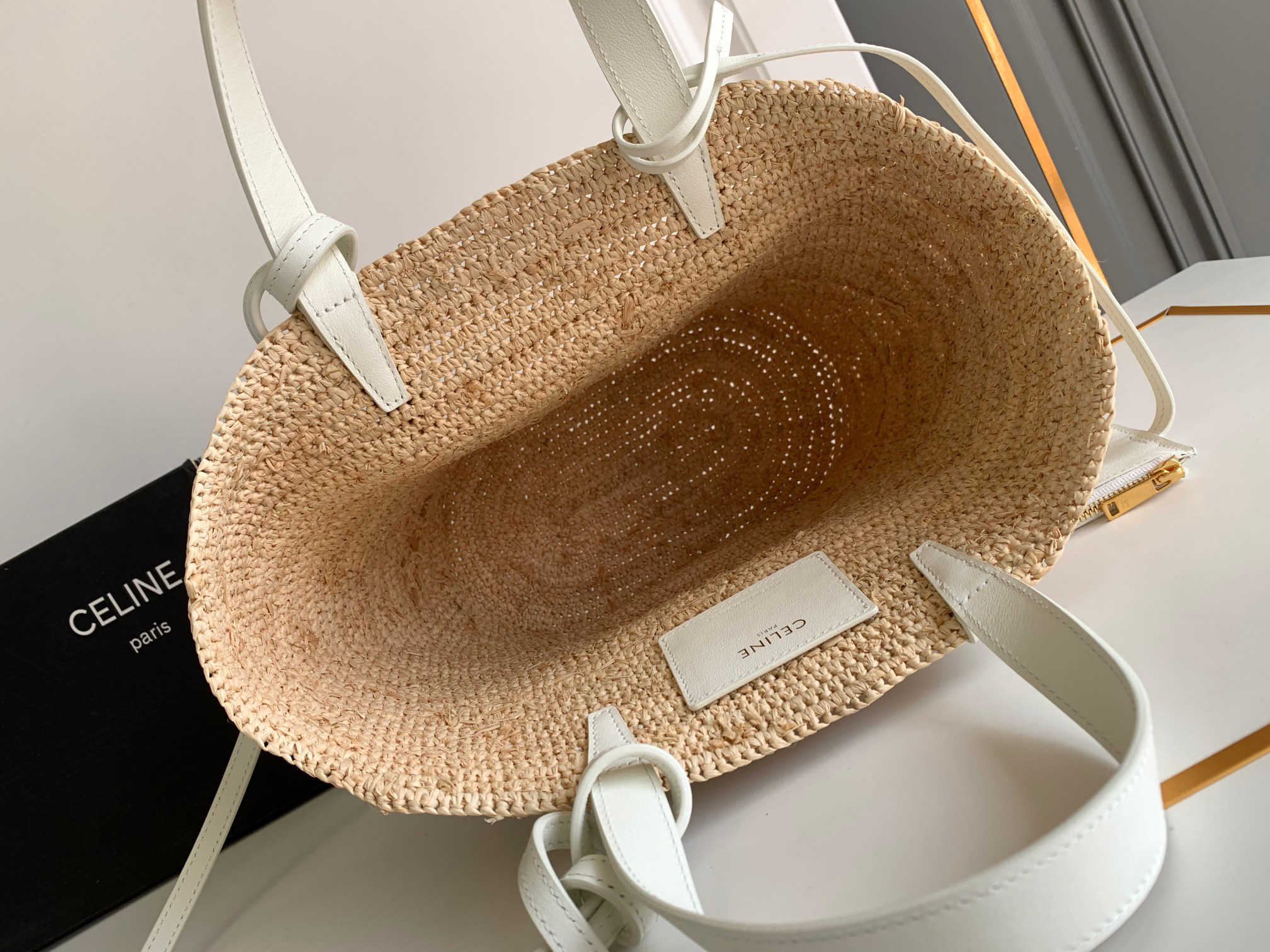 CELINE Teen Woven Plant-Fiber and Calfskin Leather Basket Tote - Image 8