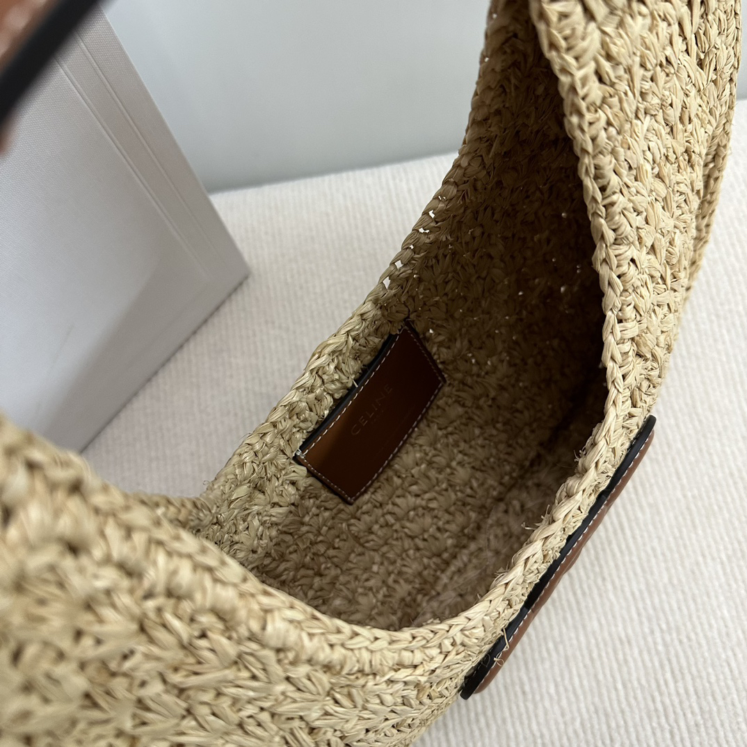 Celine Classic Nier Handwoven Plant Fiber and Leather Hobo Bag - Image 8