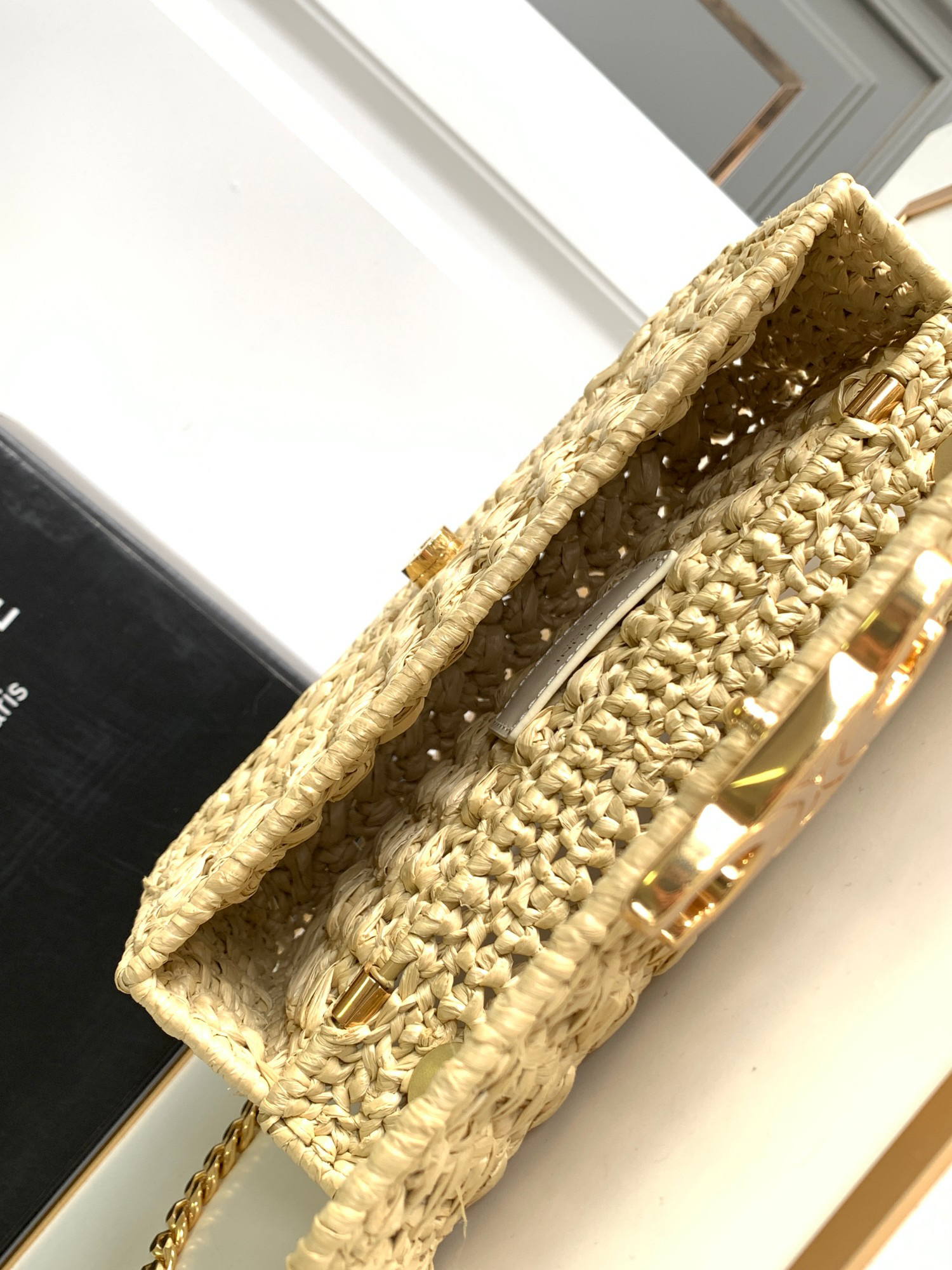 Celine Triomphe Woven Raffia Chain Shoulder Bag - Image 8
